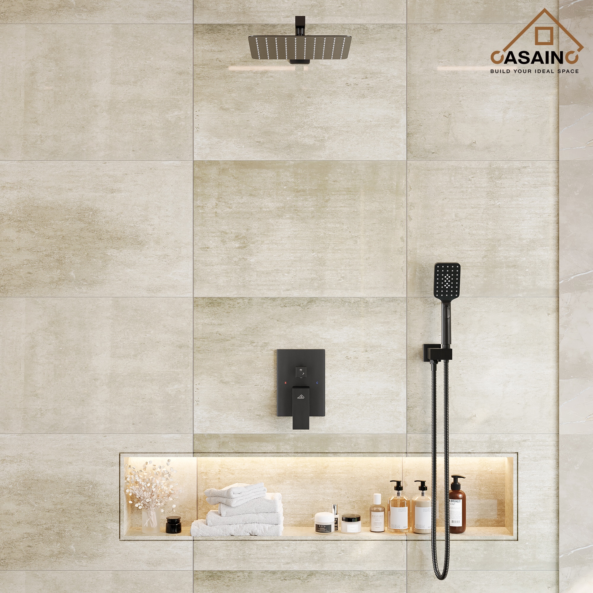 Matte Black Stainless Steel Multi-Head Rain Shower System