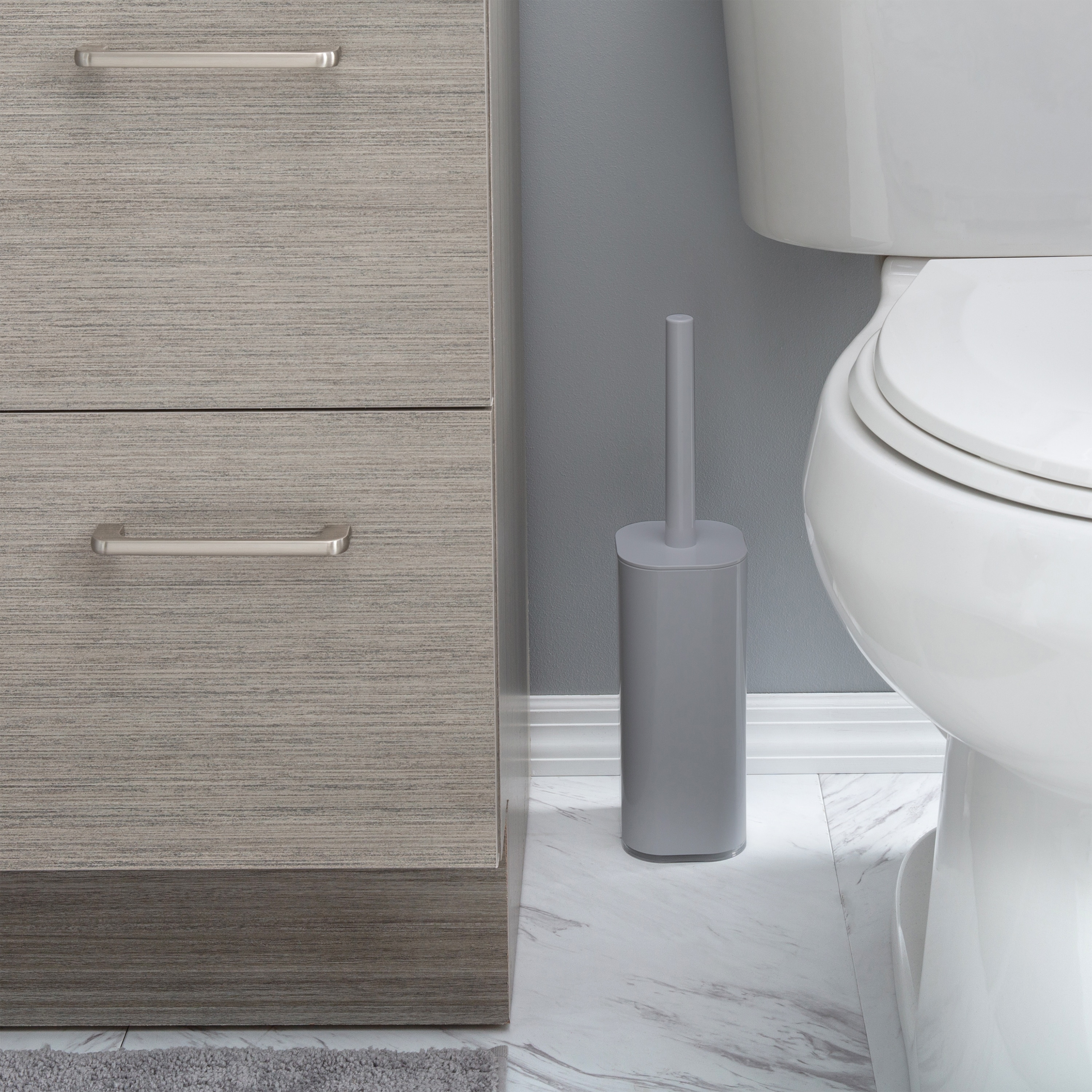 Gray Acrylic Square Toilet Brush Holder with Lid