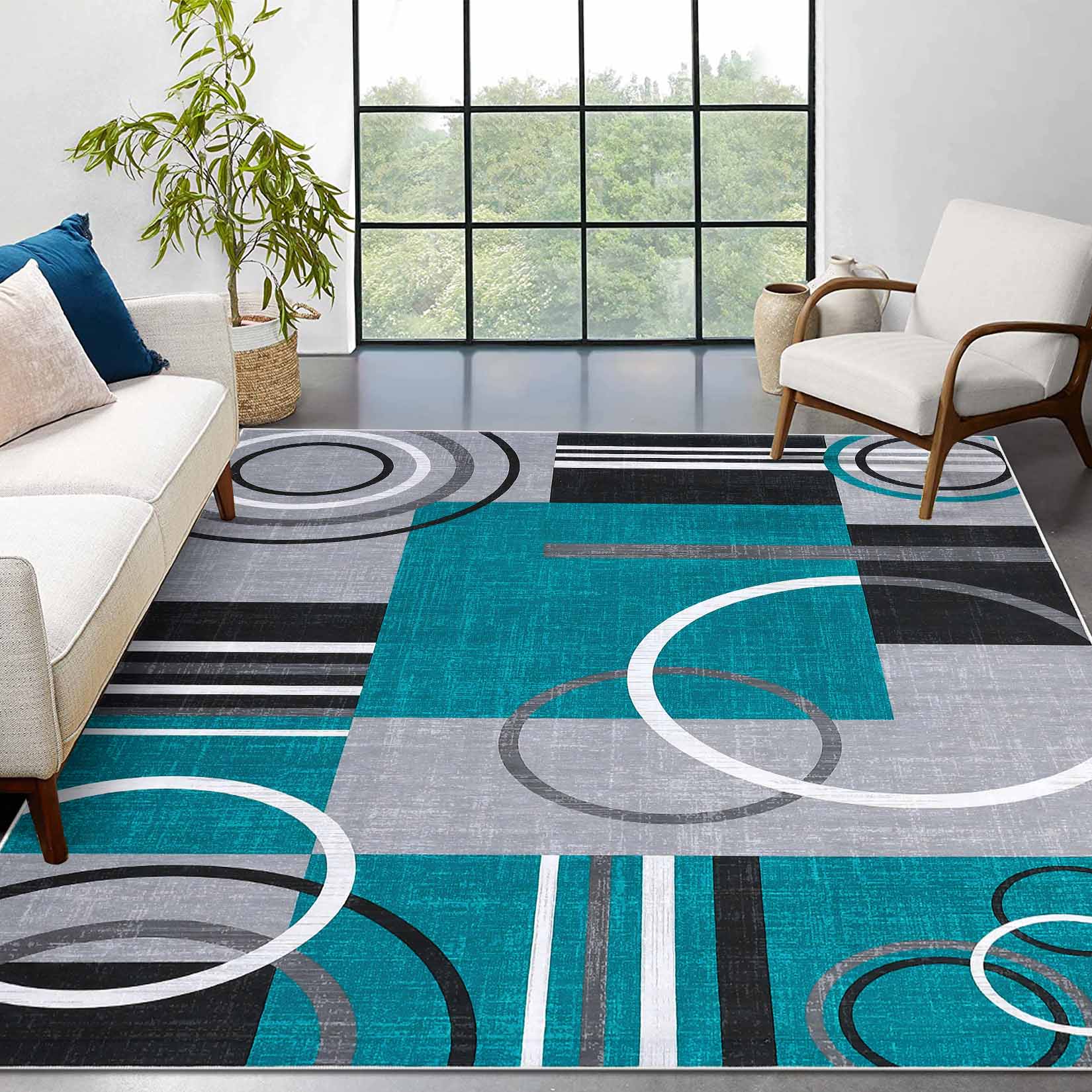 Garvee YXY-LO-PHO-15ND6RXP 9 x 12 (ft) Loomed Polyester Green Rectangular Indoor Geometric Mid-Century Modern Machine washable Area rug
