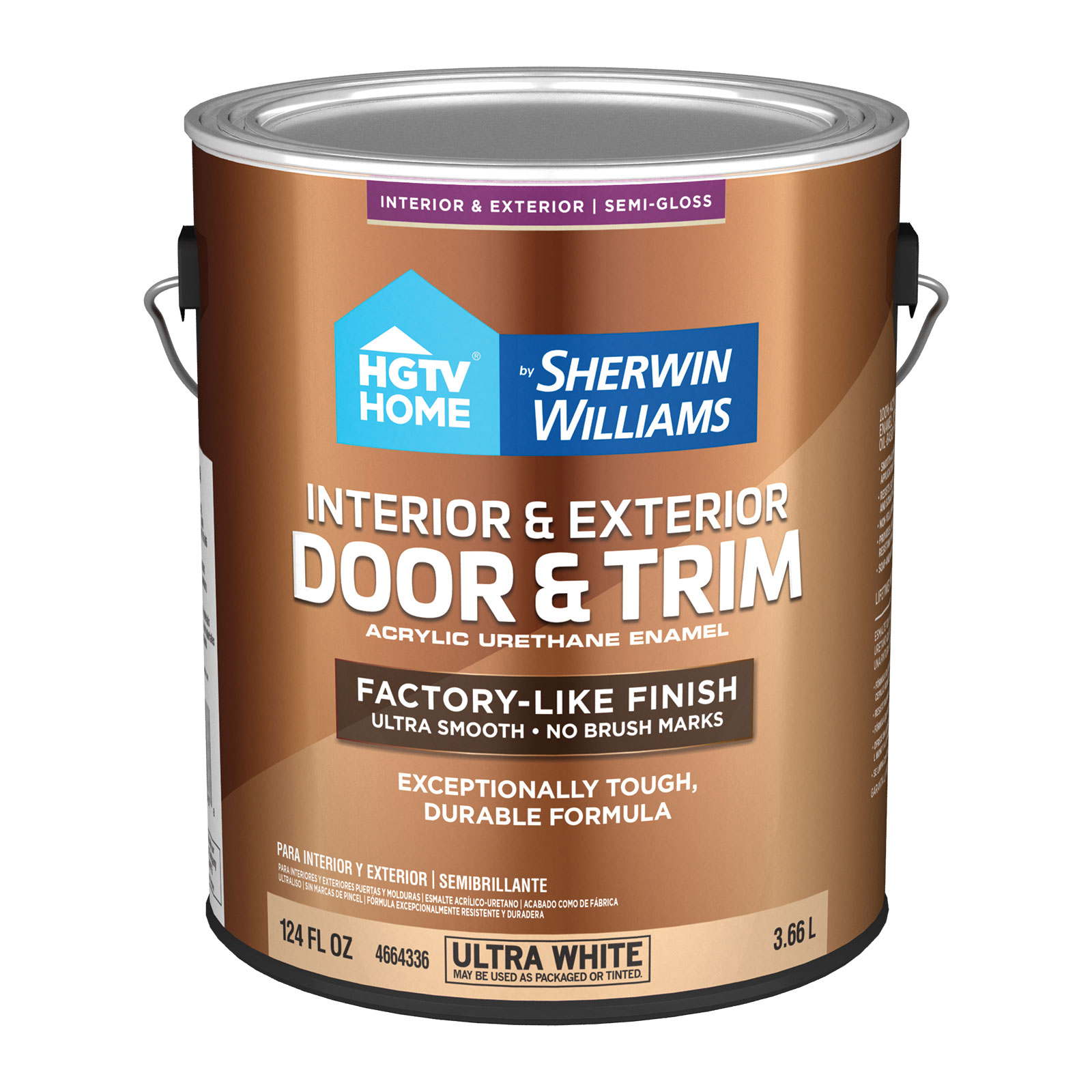 HGTV Home by Sherwin-Williams Semi-Gloss Ultra White Acrylic Interior/Exterior Door and Trim Paint (1-Gallon) | DT4664336-16