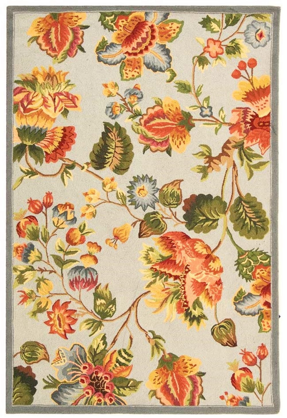 Safavieh HK331D-4 Chelsea Lore 4 x 6 (ft) Hooked Wool Multi/Light Blue Rectangular Indoor Floral/Botanical Area rug