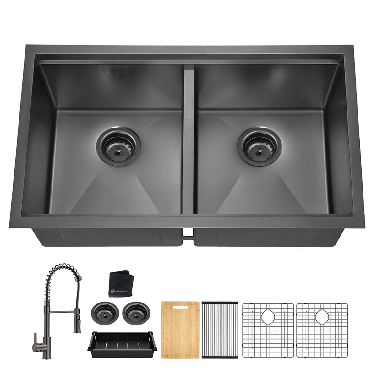 Forclover KCS-106466 Undermount 33-in x 19-in Stainless steel Double equal bowl Workstation Kitchen Sink with Drainboard