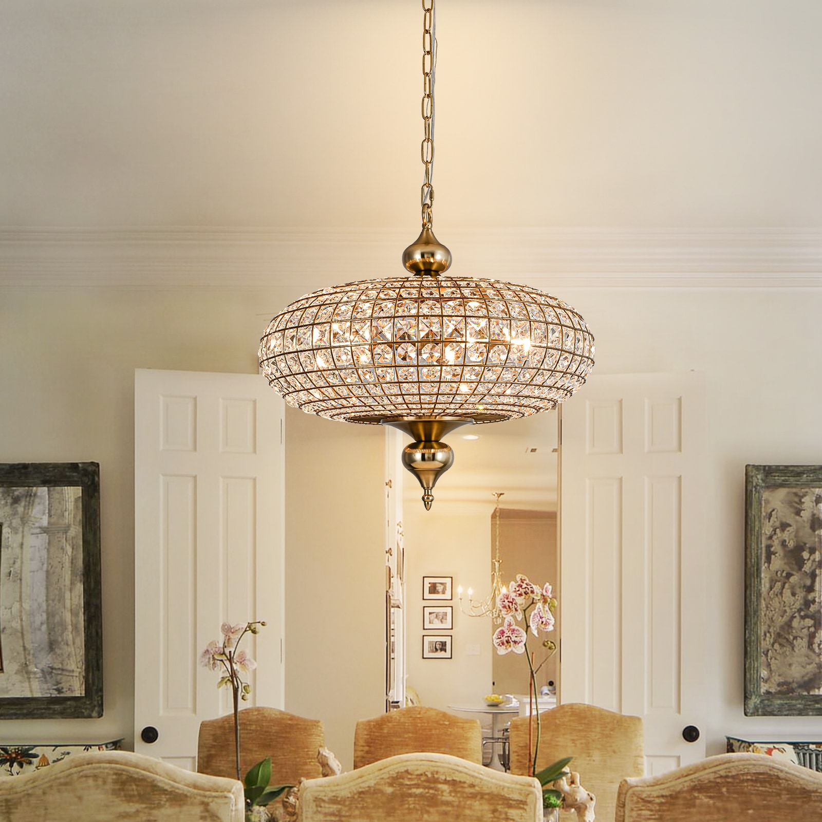 EDISLIVE Y81010000059498 Hajari 5 -Light Antique Brass French country/cottage Globe Large Hanging Pendant light