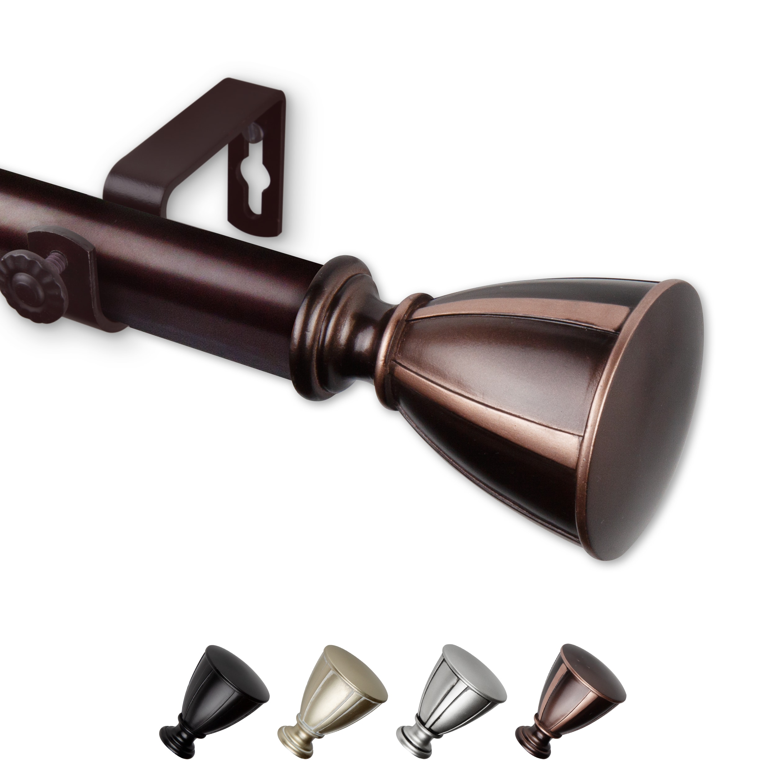 Hart & Harlow L-100-78-999 Acadia 1-in 120-in to 170-in Bronze Steel Single curtain rod with Finials
