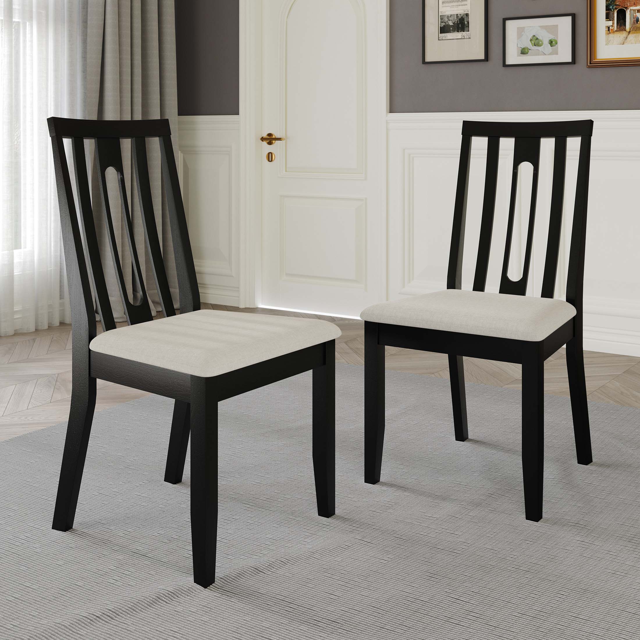 CasePiece C3068US-BK-WD-2X Contemporary/Modern Linen Upholstered Dining Side Chair (Wood Frame)
