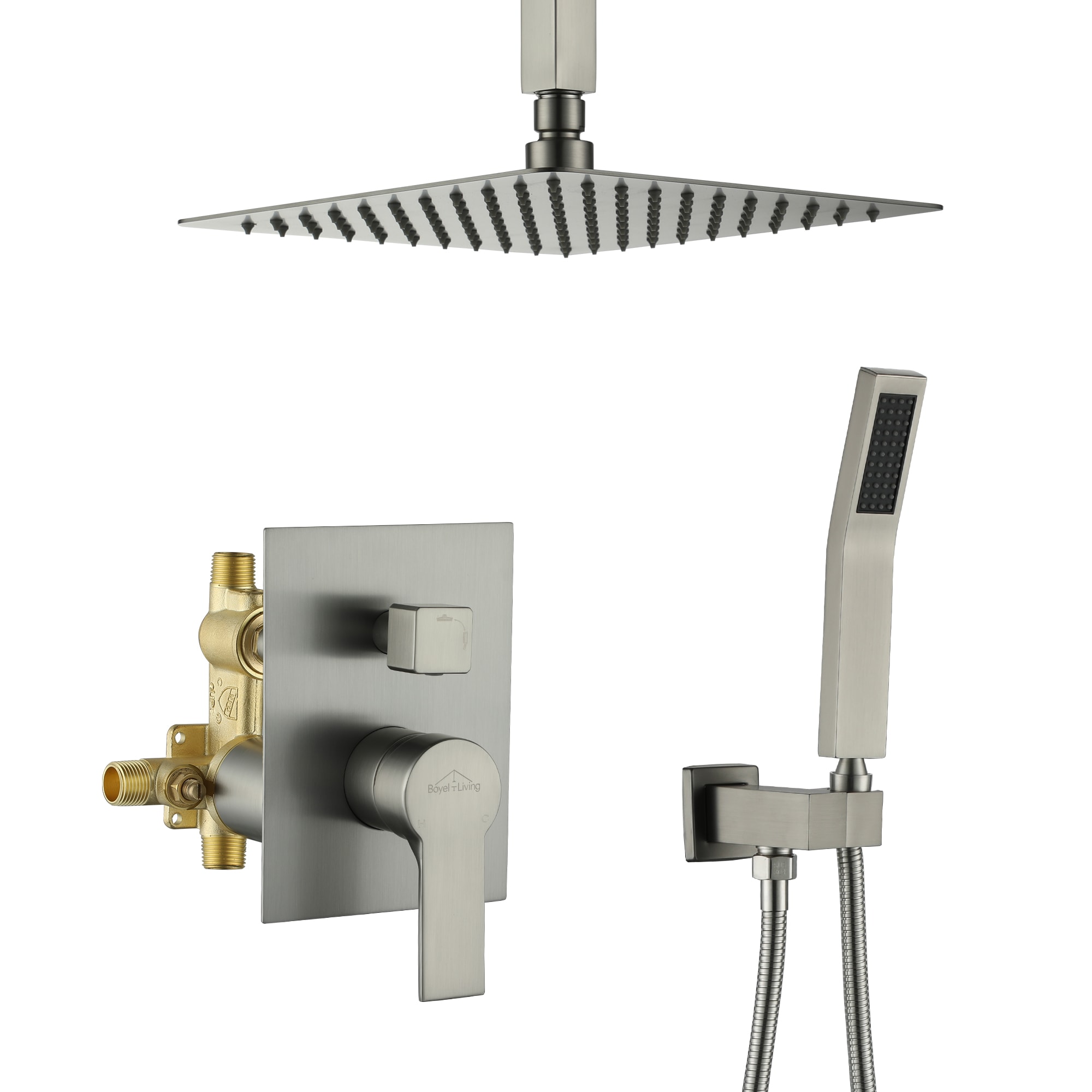 CASAINC AM-N101-RO-MB Brushed Nickel 10-in Built-In Shower Faucet System with 2-way Diverter (Pressure-balanced Valve Included)