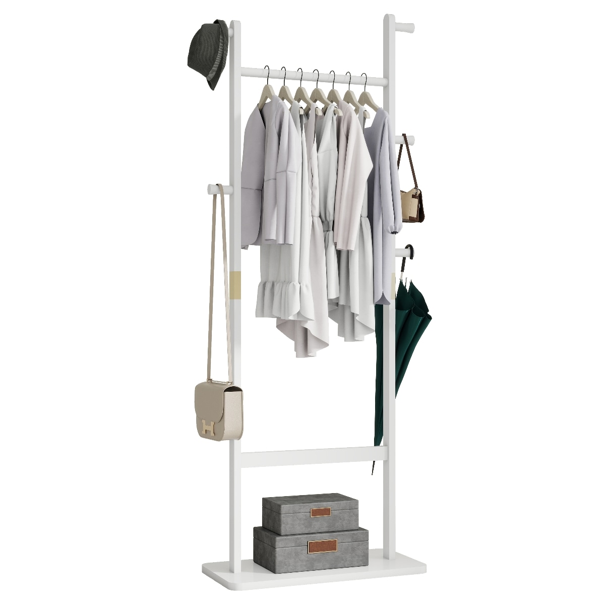 Loheer 23.6-in W Solid Wood Coat Rack White Rubberwood 71-in Tall in ...