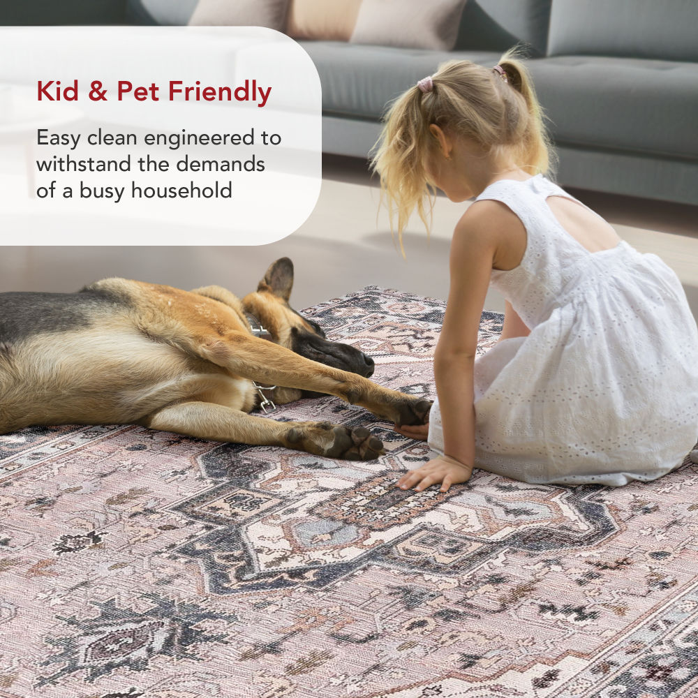 Eco-Friendly Sasha 8' x 10' Pink Medallion Washable Area Rug