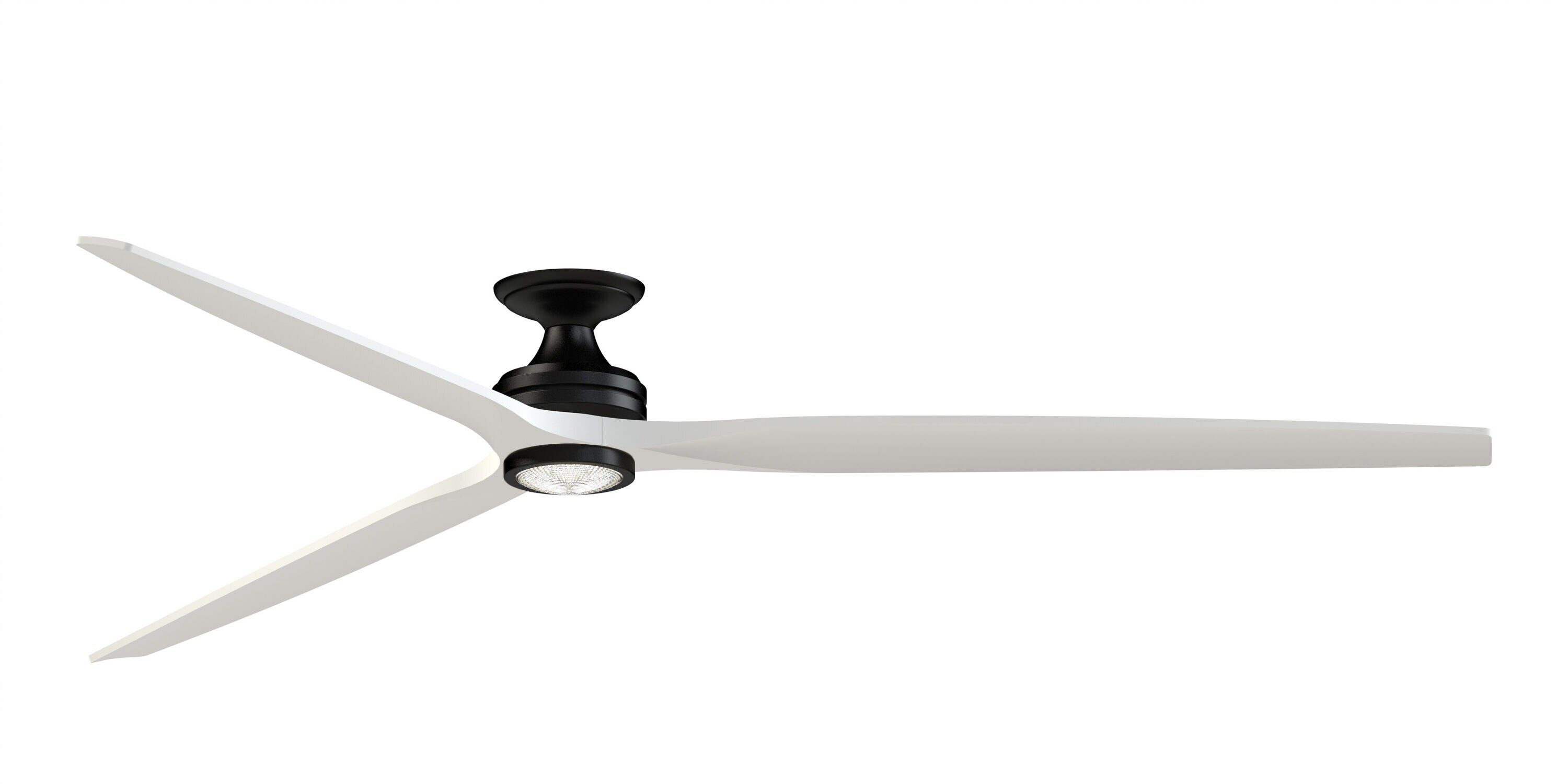 Fanimation FPD6721BBL-96MW-LK-F Spitfire 96-in Color-Changing Integrated LED Outdoor Flush Mount Smart Black with Matte White Blades Propeller Ceiling Fan With Light - Remote Included ( 3 -Blade )