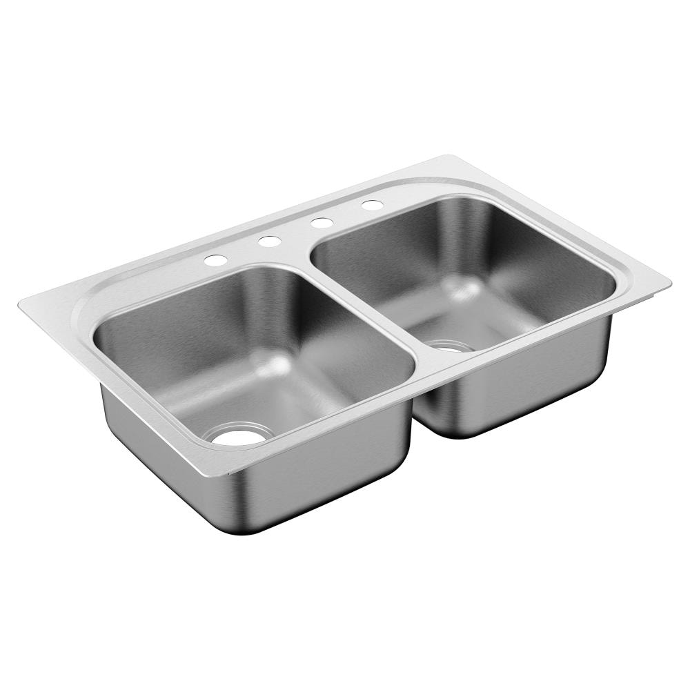 Moen 2200 Drop-In 33-in x 22-in Brushed/Satin Stainless Steel Double ...