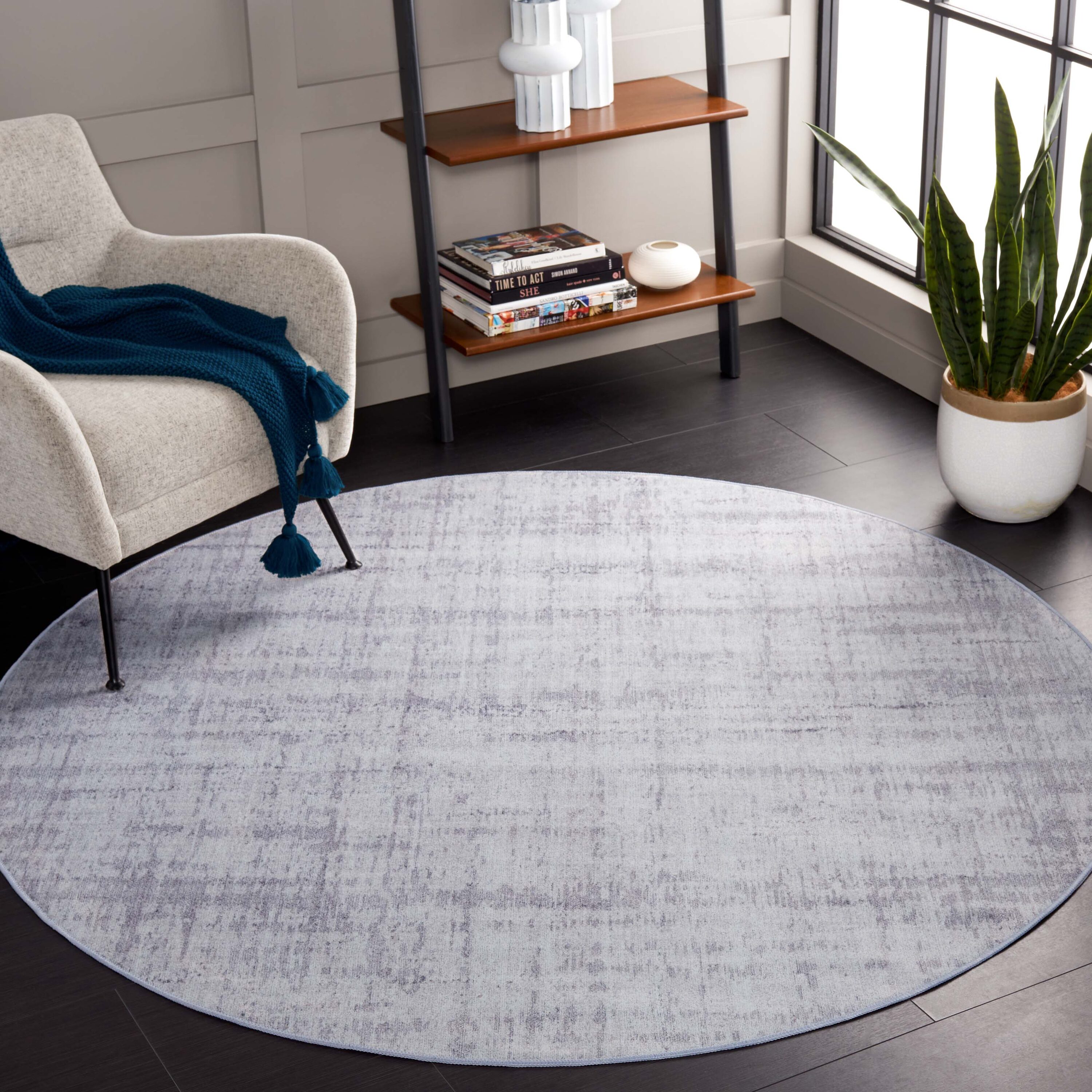 Tacoma 857F Light Grey Machine Washable/Slip Resistant 6ft x 6ft Contemporary Rug