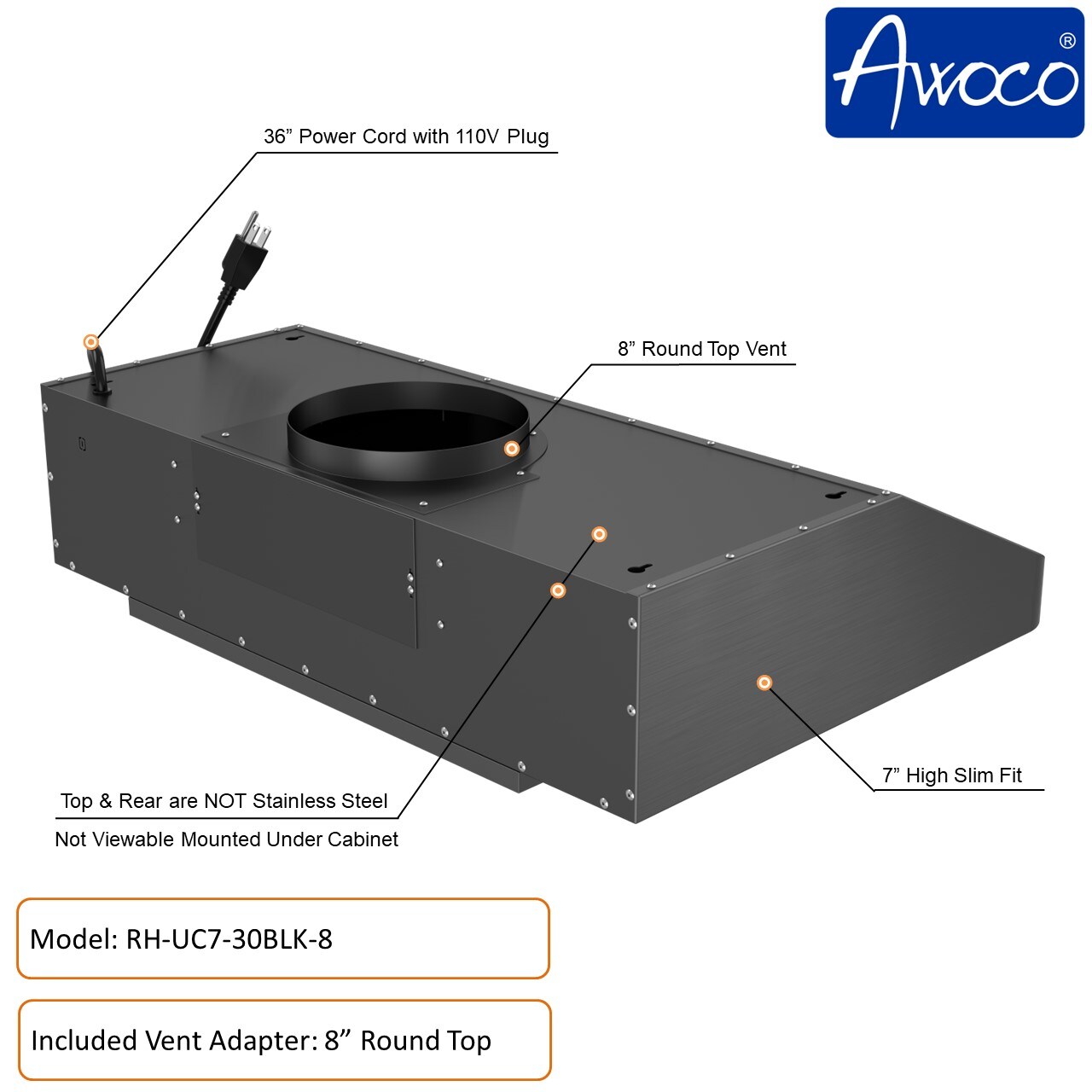 Awoco RH-UC7-30BLK-8 Undercabinet-Range-Hoods - View #6