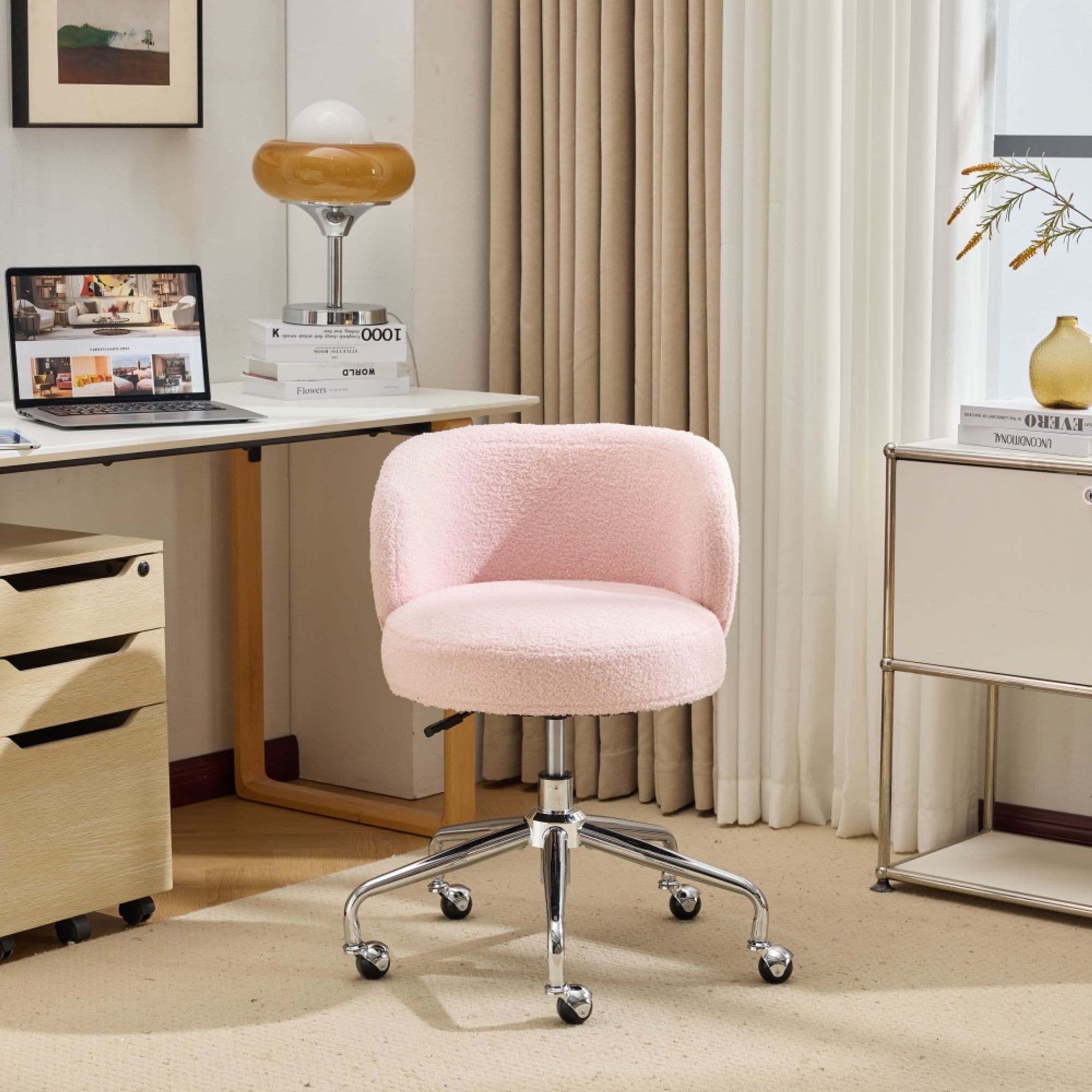 Winado Karl Home Teddy Swivel Chair Adjustable Rolling Office Desk Chair with Wheels and  Support for Living Room pink