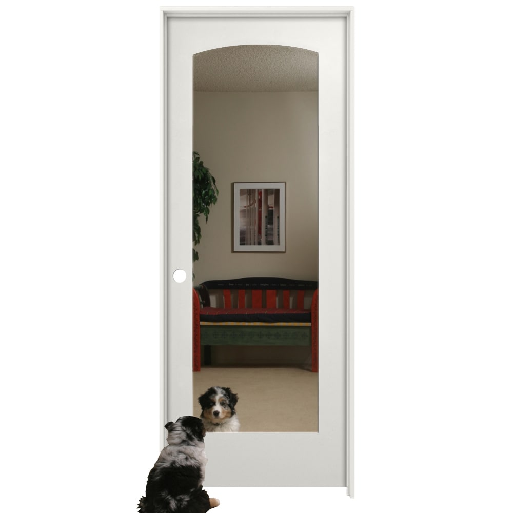 American Building Supply LO968127 36-in x 80-in Snow Storm Solid core Mirror/Panel Mirrored glass Right hand Smooth Prefinished MDF Flat Jamb Single Prehung Interior Door