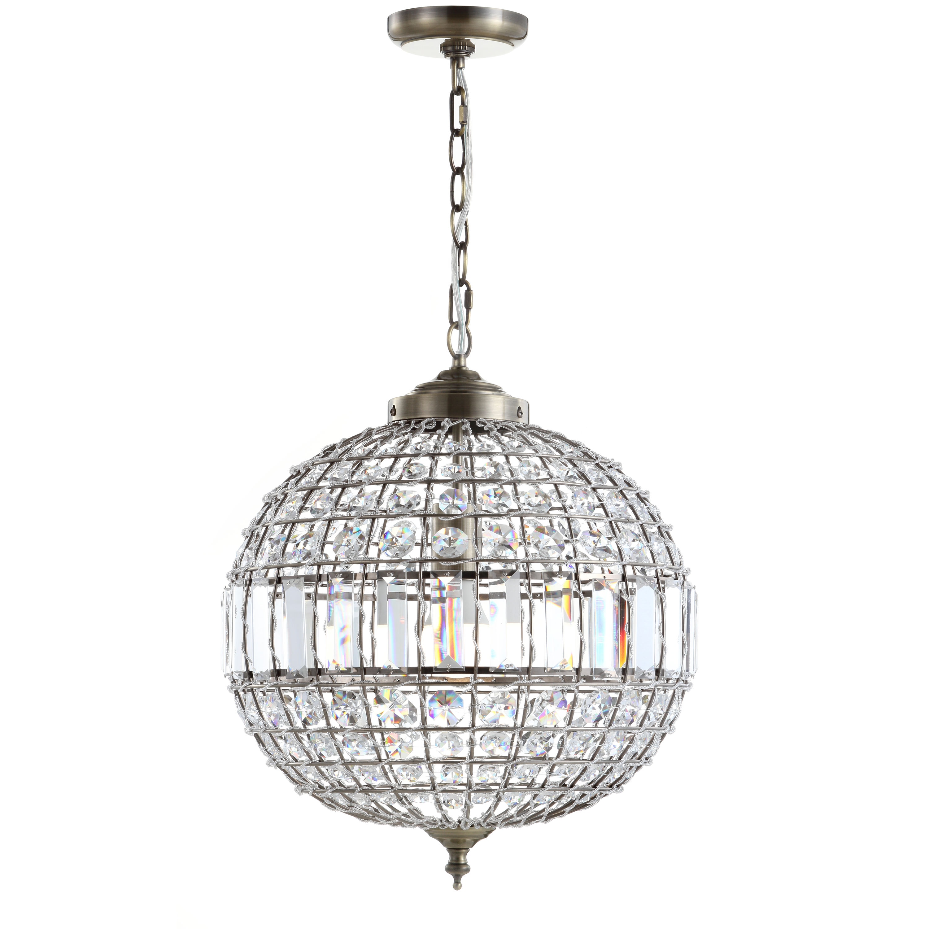 Georgina 16" Antique Brass Crystal LED Drum Pendant