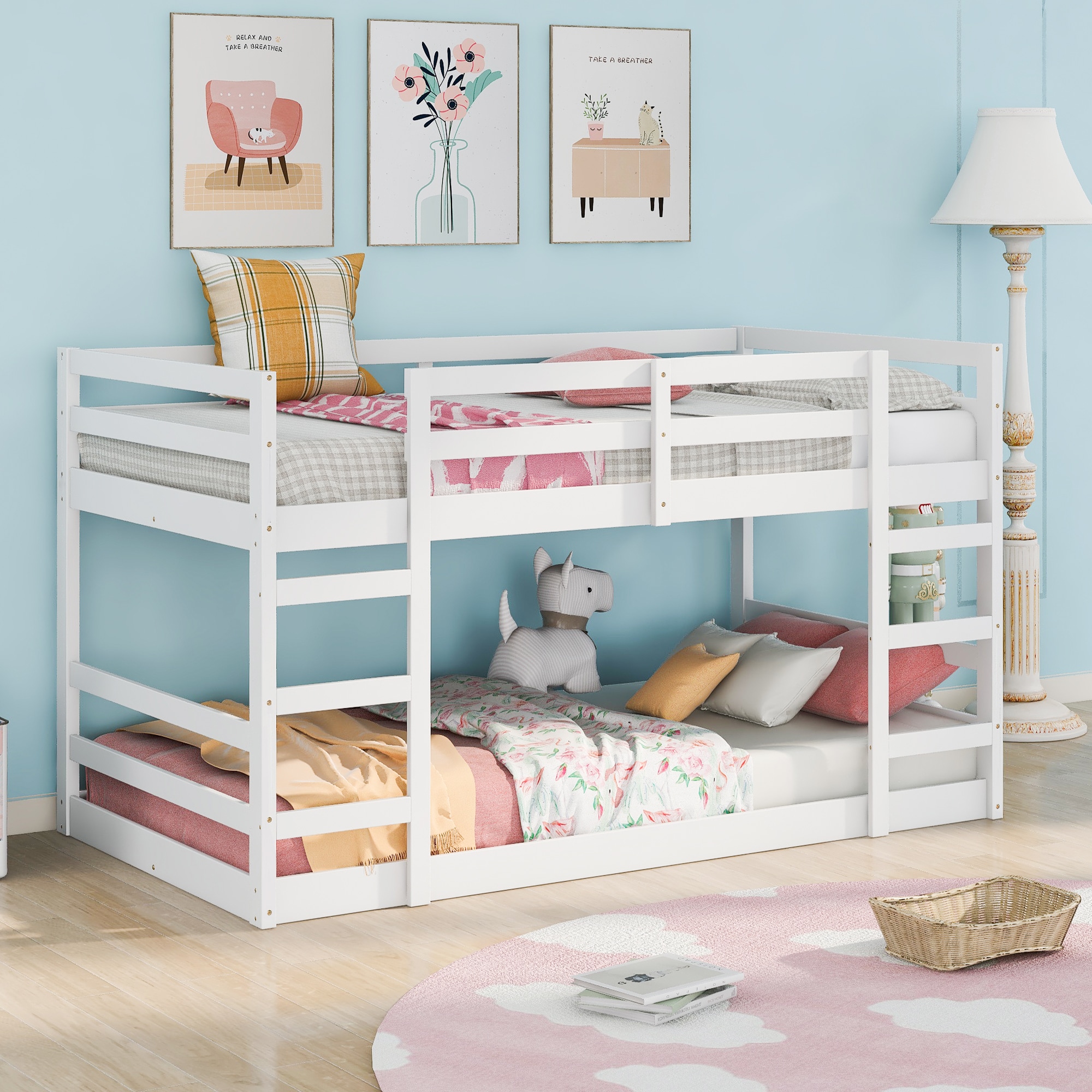 GDFStudio 349360 Monture Solid Pine Twin-Over-Twin Bunk Bed with Ladder