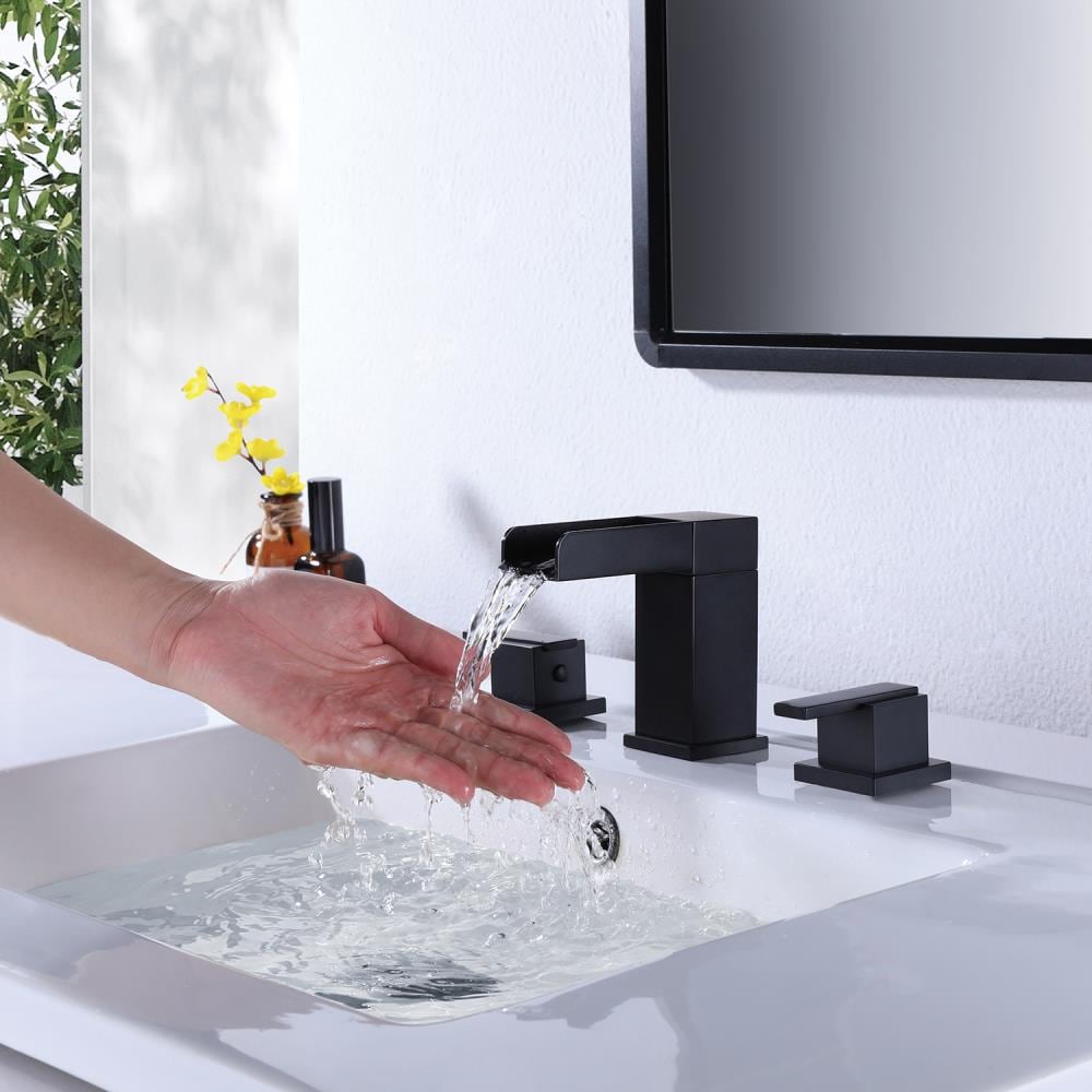 CASAINC Matte Black 2-handle Widespread Waterfall Bathroom Sink Faucet