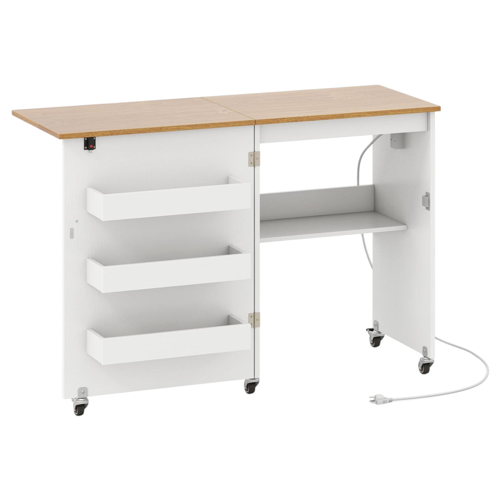 Slickblue 45.5-in Folding Sewing Table with Built In Charging Station Engineered Wood Desk with Storage Shelves for Home Studio Small Spaces - Available in Different Colors