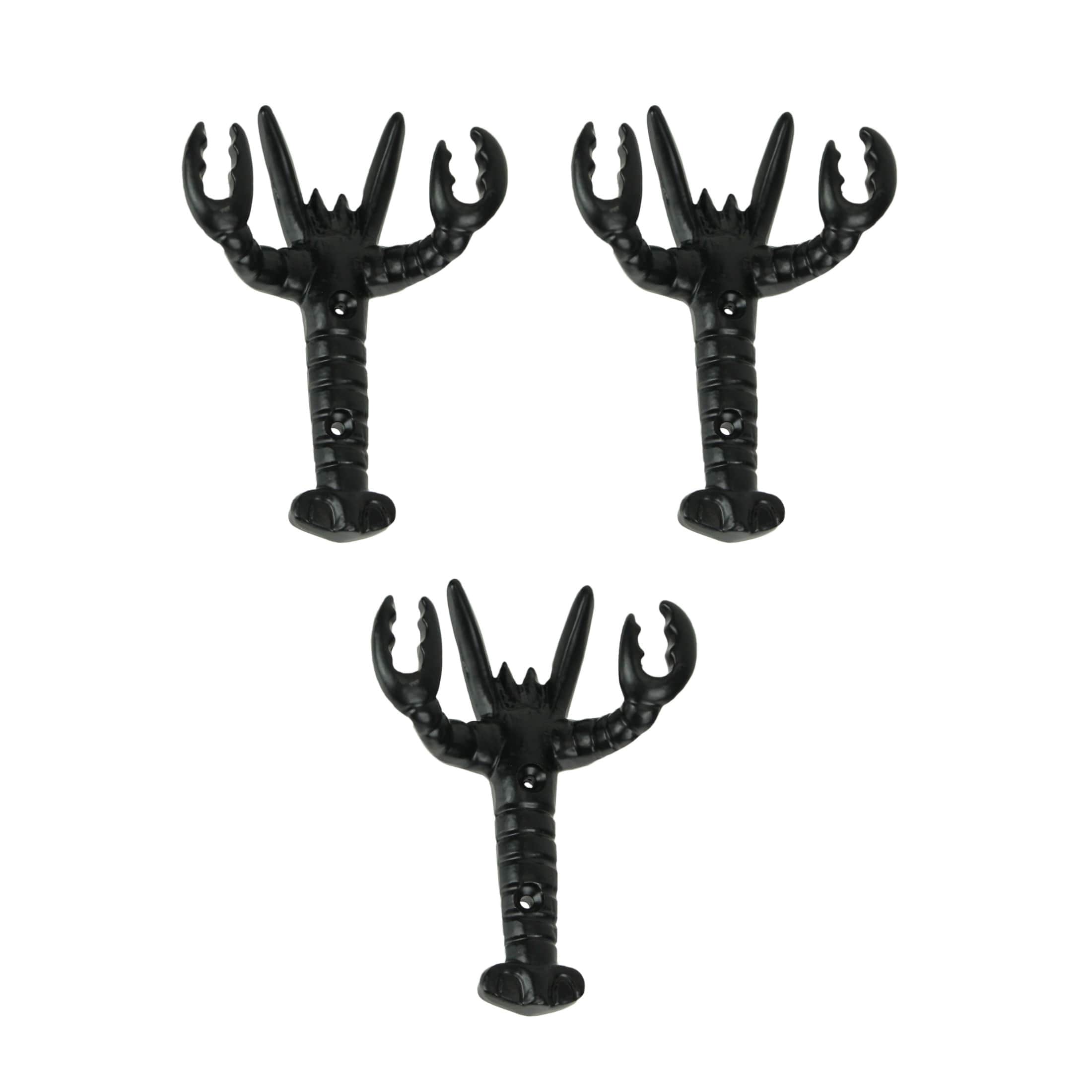 Moby Dick Specialties MD-MA-2029-SET Set of 3 Black Enamel Cast Iron Lobster Shaped Decorative Wall Hooks