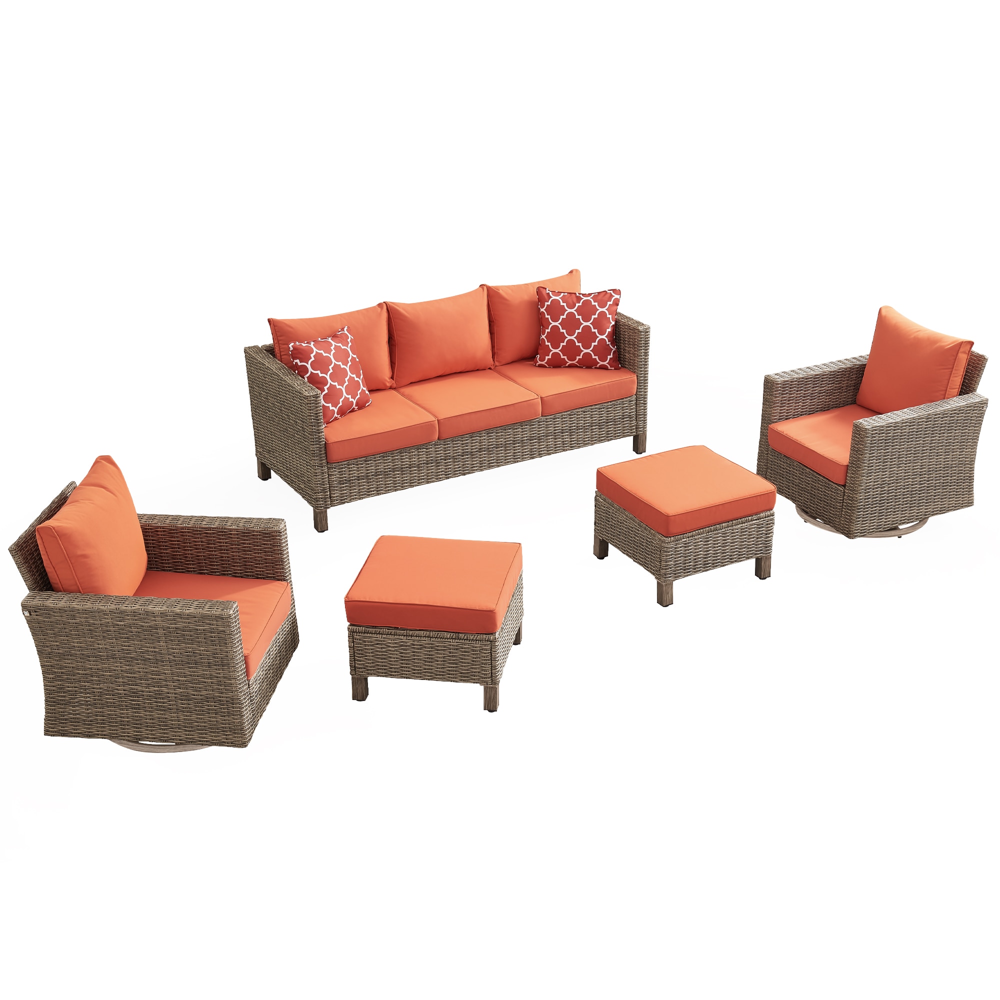 EDYO LIVING SMX01RK-OR 5 -Piece Wicker Patio Sofa Conversation Set with Orange Cushions