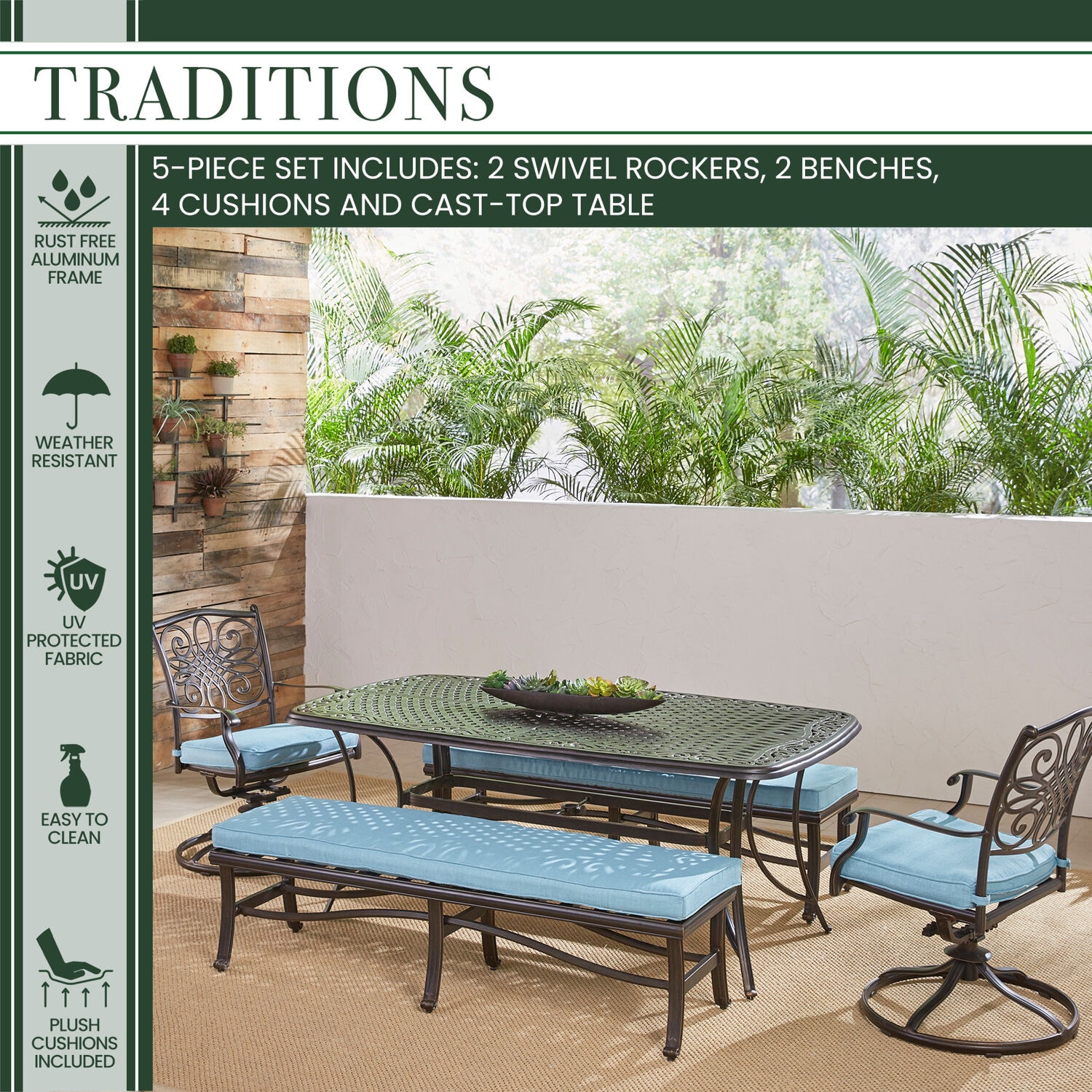 Hanover TRADDN5PCSW2BN-BLU Patio-Dining-Sets - View #2