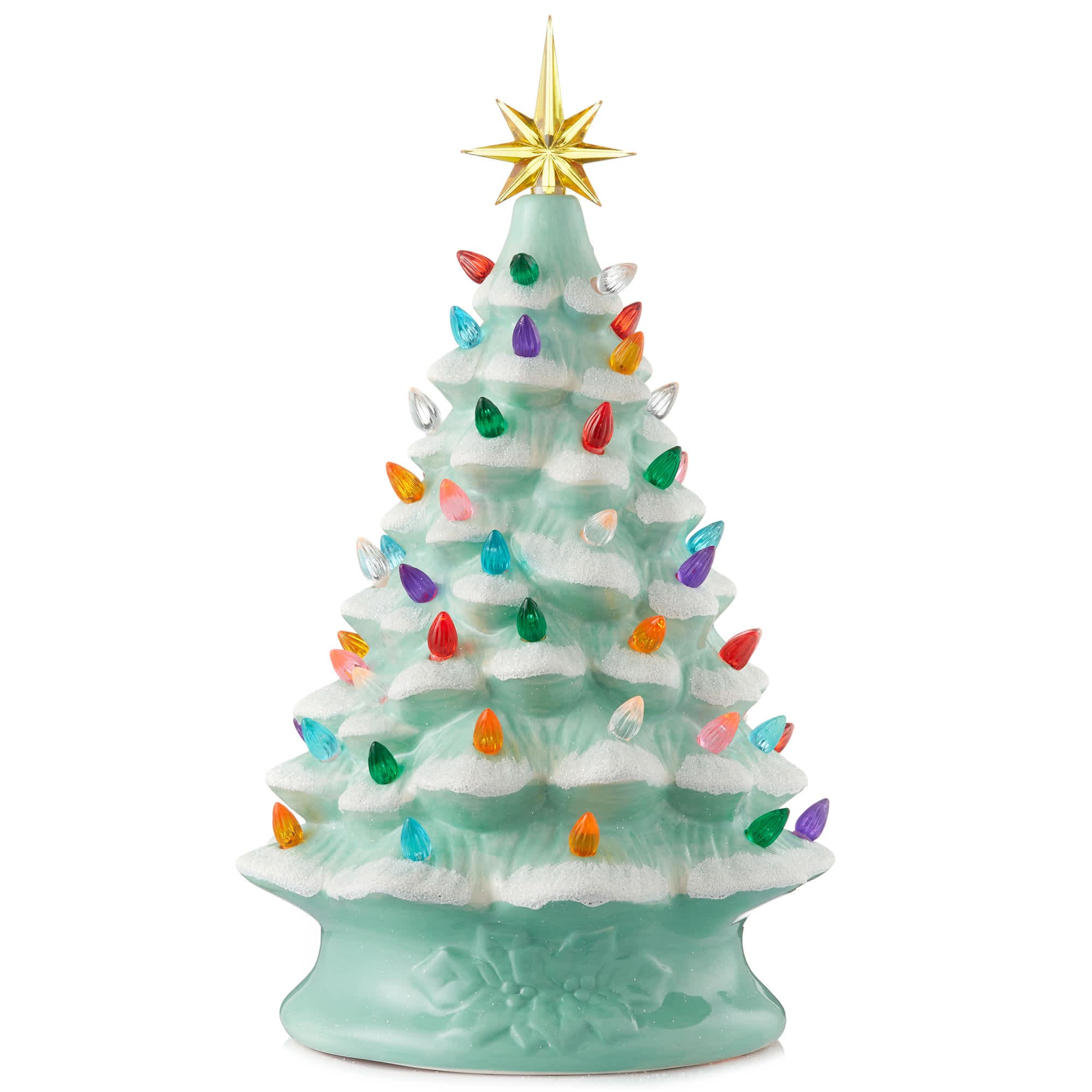 Casafield SZN-TR-965-SGSN 15-in Hand Painted Ceramic Christmas Tree - Seafoam Pre-Lit Tree