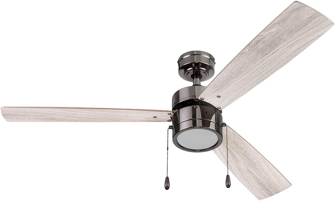 Sofucor C4-51453 Nicola 52-in Flush Mount Nickel with Nickel Blades Ceiling Fan With Light and Remote ( 5 -Blade )