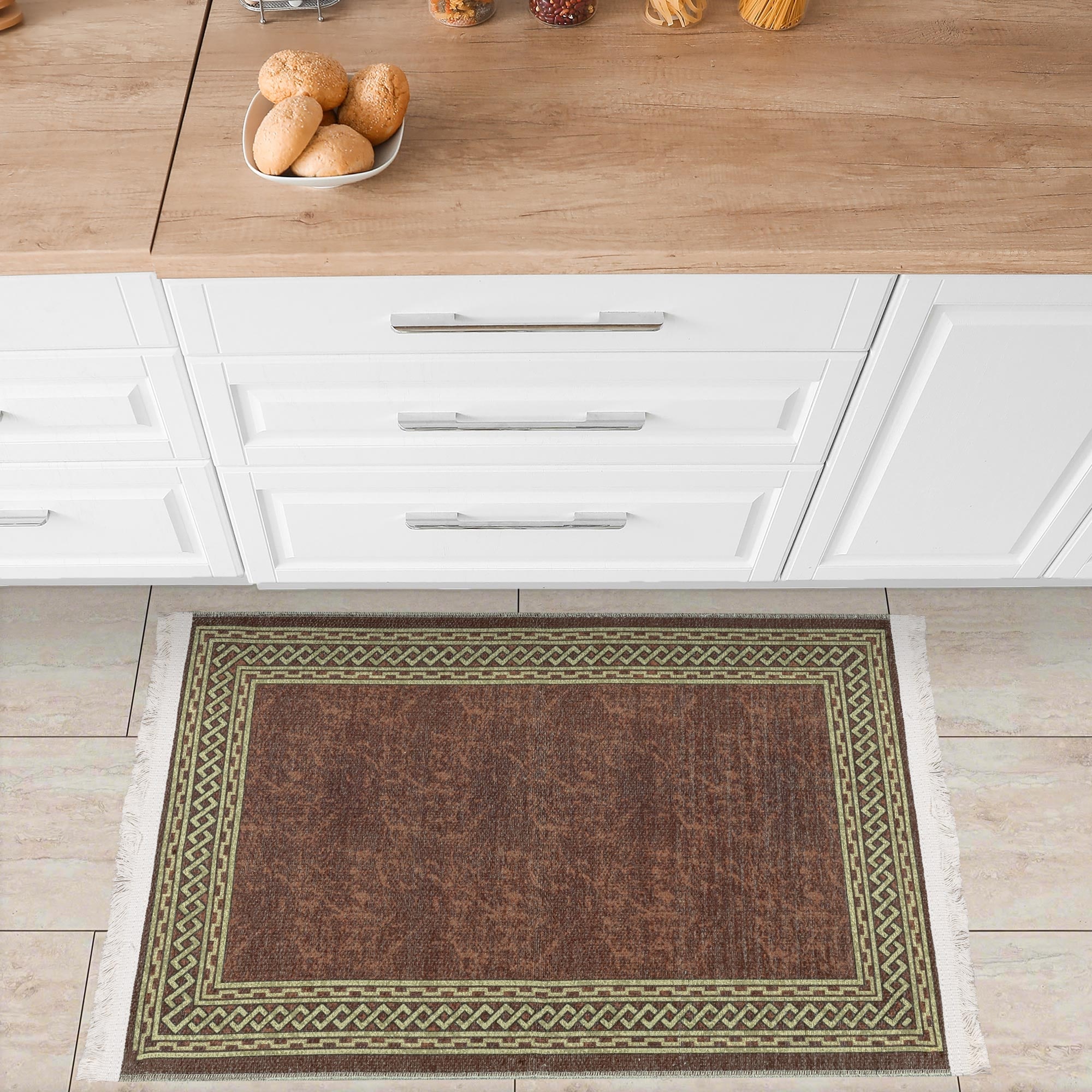 Ottomanson EFF6200-2X3 Effect 2 x 3 (ft) Flatweave Cotton Brown/Gold Border Rectangular Indoor Border Machine washable Area rug