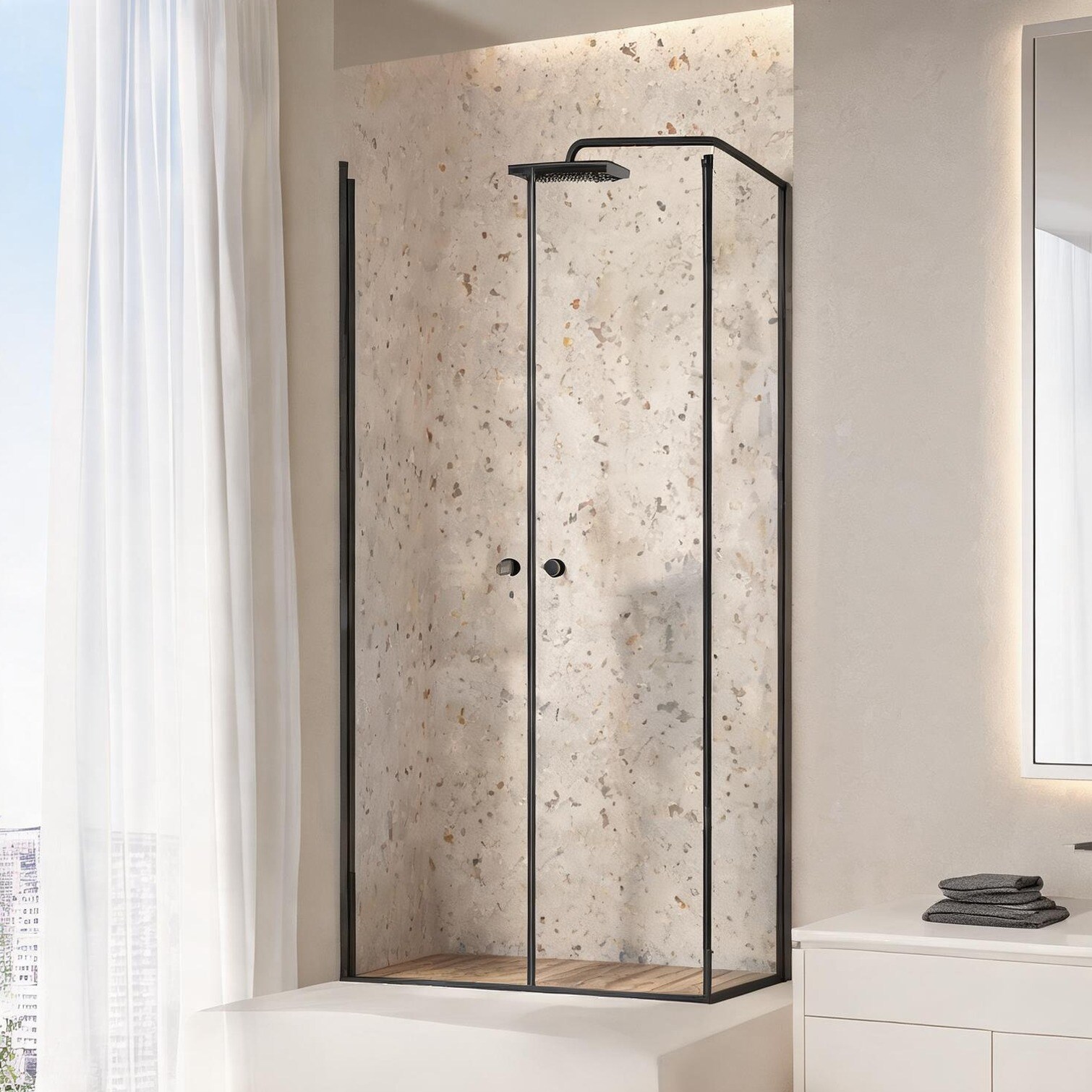 chillscreamni Matte Black Frameless Pivot Shower Door with 1/4 Clear Tempered Glass 34 72