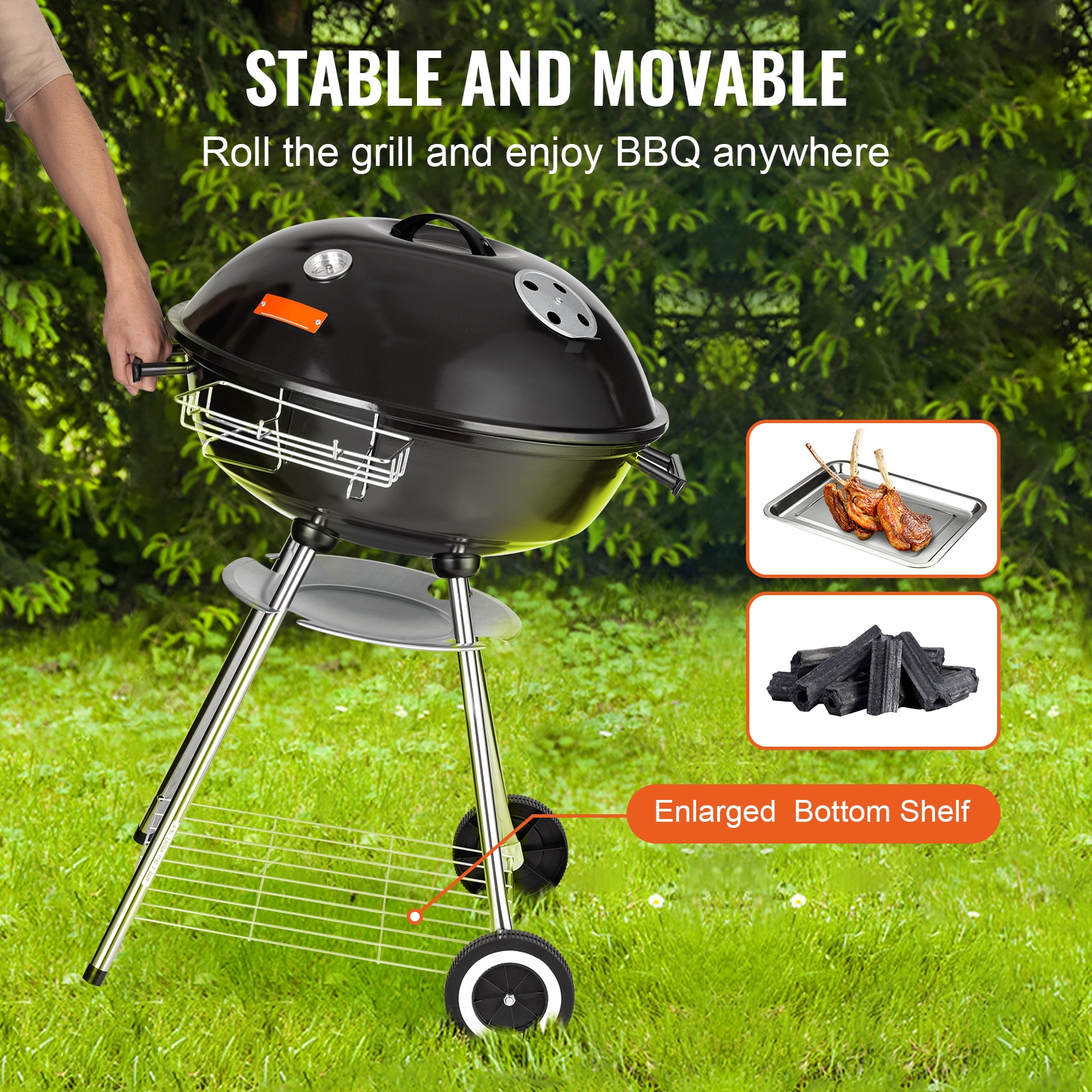 VEVOR 32'' Black Porcelain-Enameled Kettle Charcoal Grill