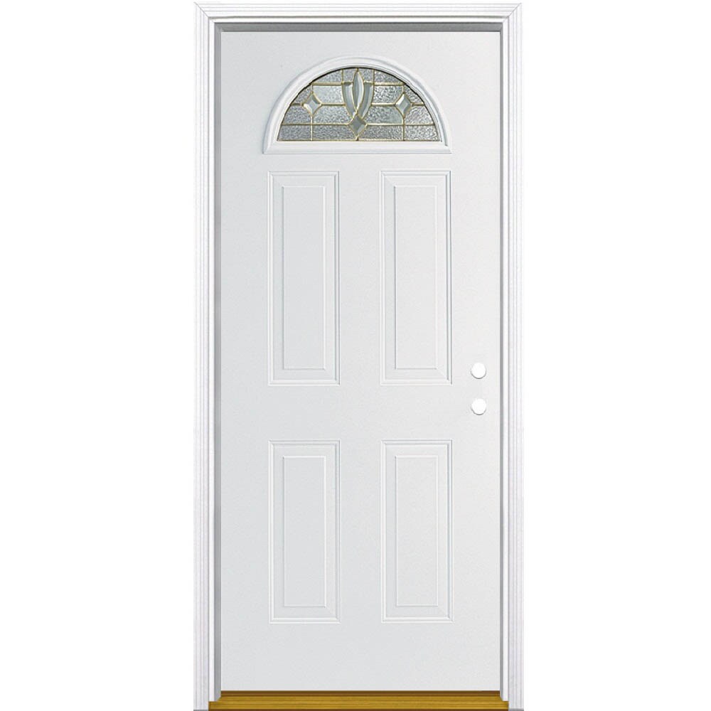 Masonite 740890 Laurel 32-in x 80-in Steel 1/4 Lite Left-Hand Inswing Primed Single Front Door with Brickmould Insulating Core