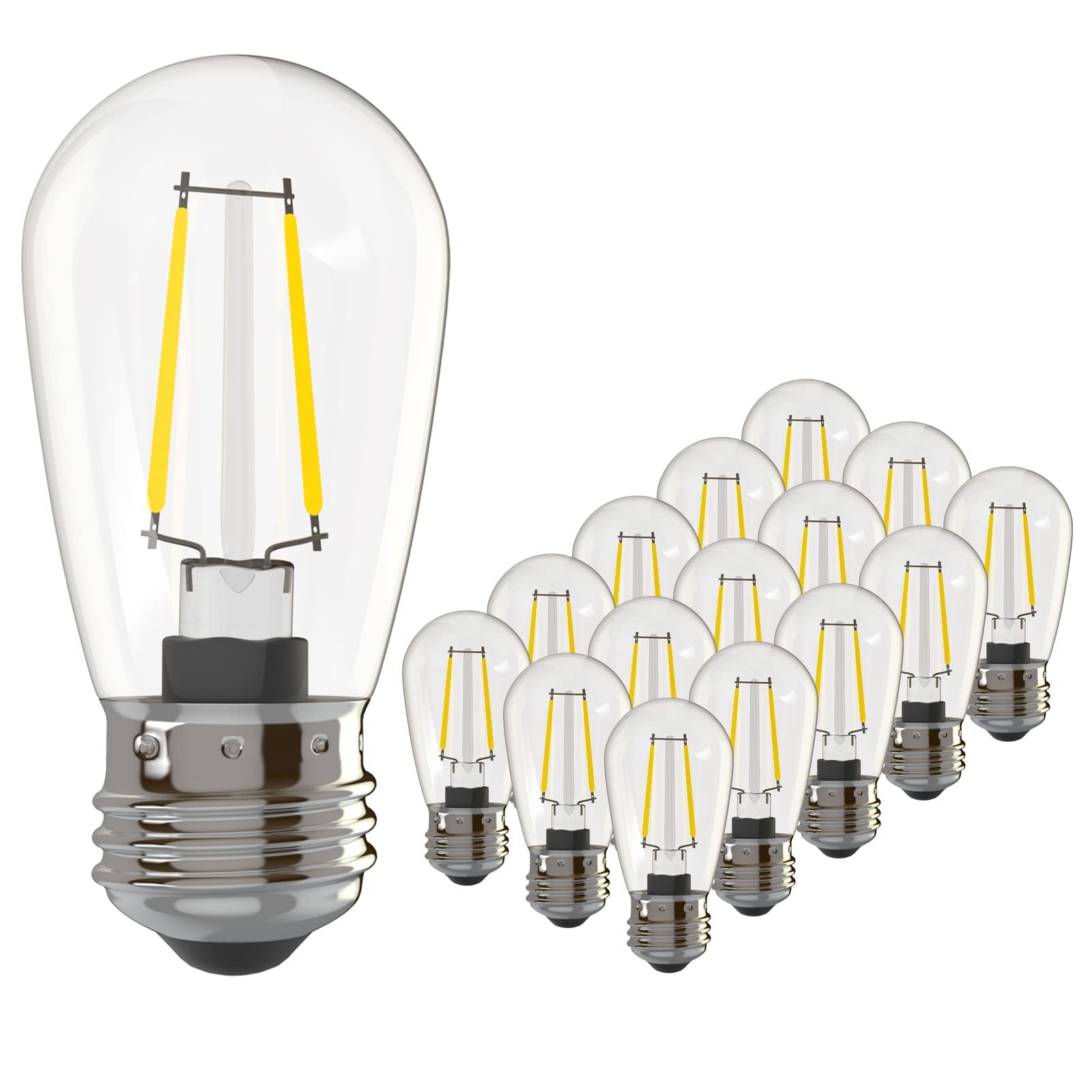 Oyezvary  15 Pack Dimmable 2W S14 LED Bulbs 2700K Warm White Waterproof Shatterproof E26 Base Replacement for Outdoor String Lights 200 Lumens