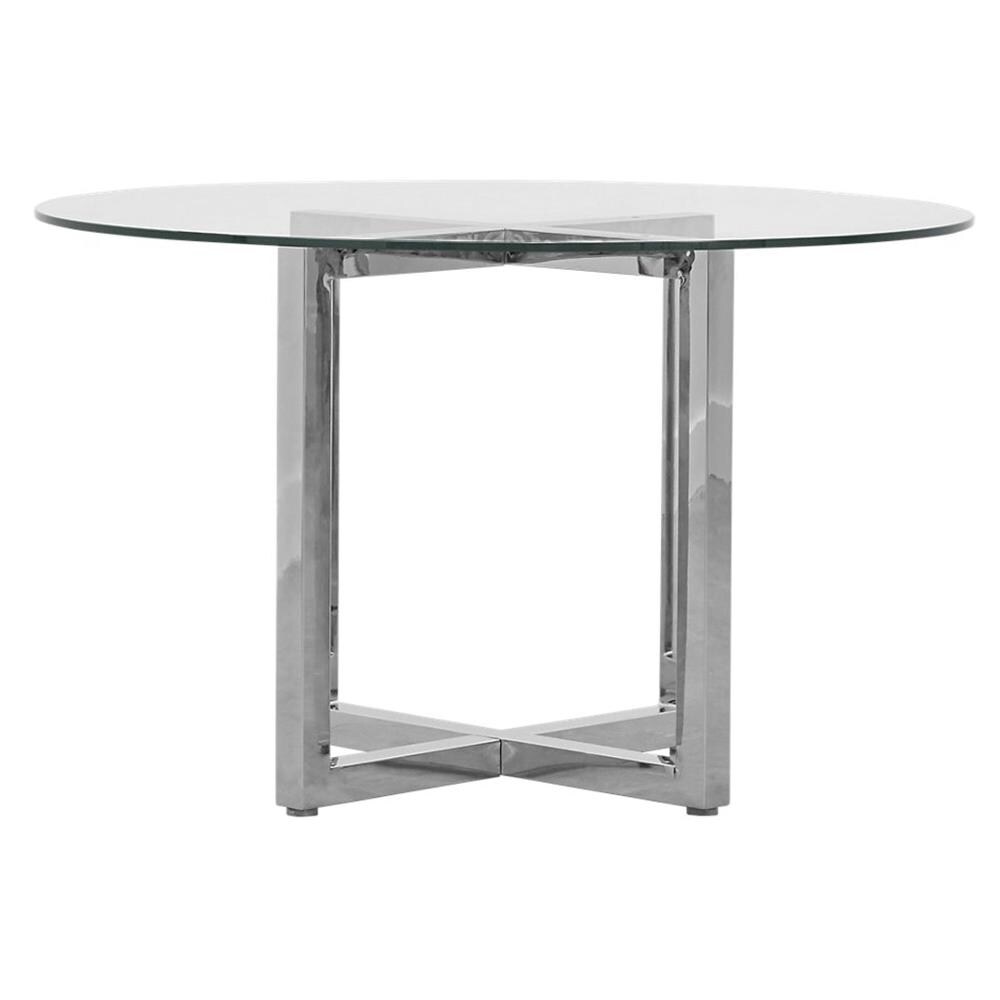 Modus Furniture 1AJ5614G Amalfi Chrome Plated Stainless Steel Round Contemporary/Modern Dining Table, Glass Top with Chrome Plated Stainless Steel Pedestal Base 48-in L x 30-in H