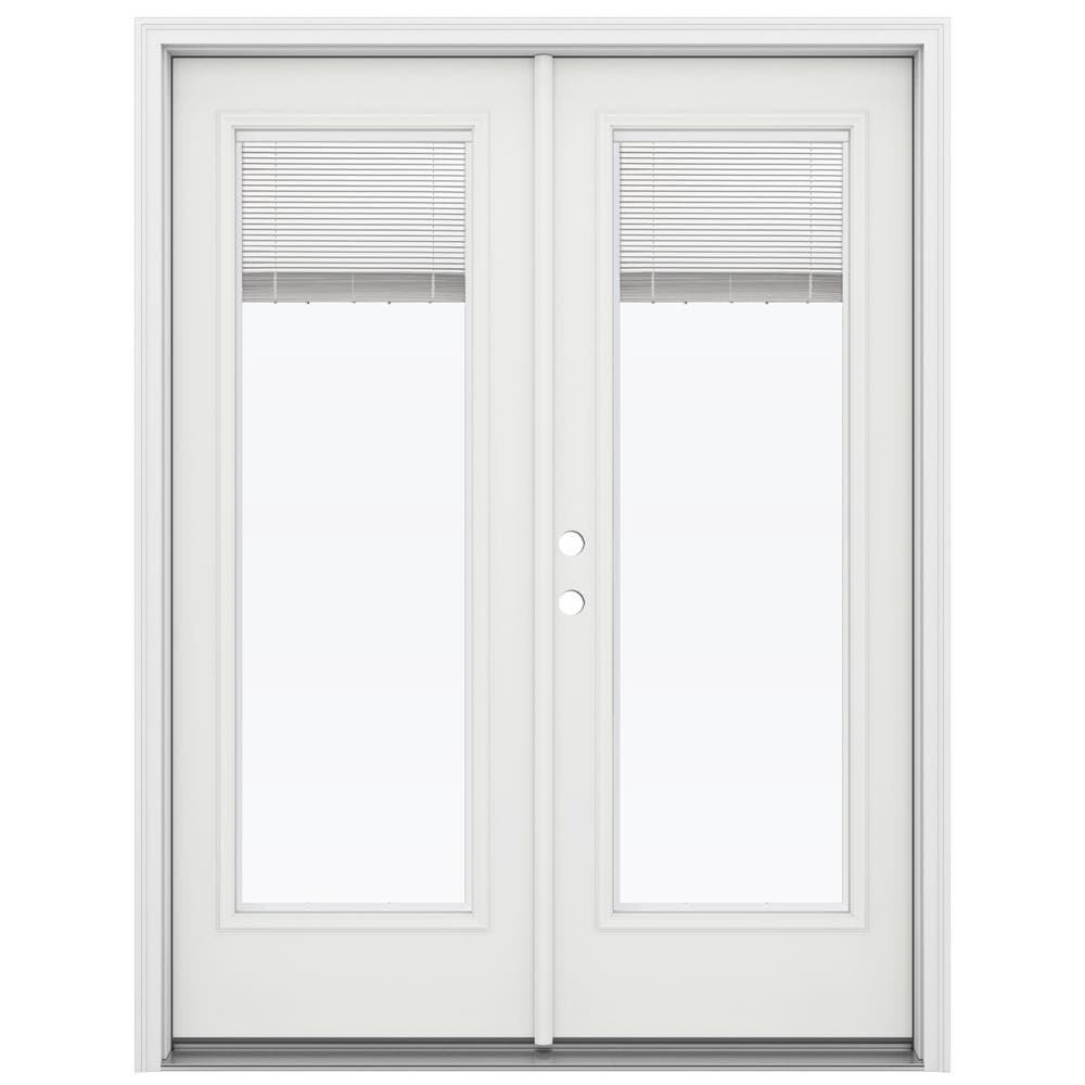 JELD-WEN LOWOLJW205900119 60-in x 80-in x 4-9/16-in Jamb White Steel Right-hand inswing French Patio Door with Low-E Glass with Blinds (Brickmould Included)