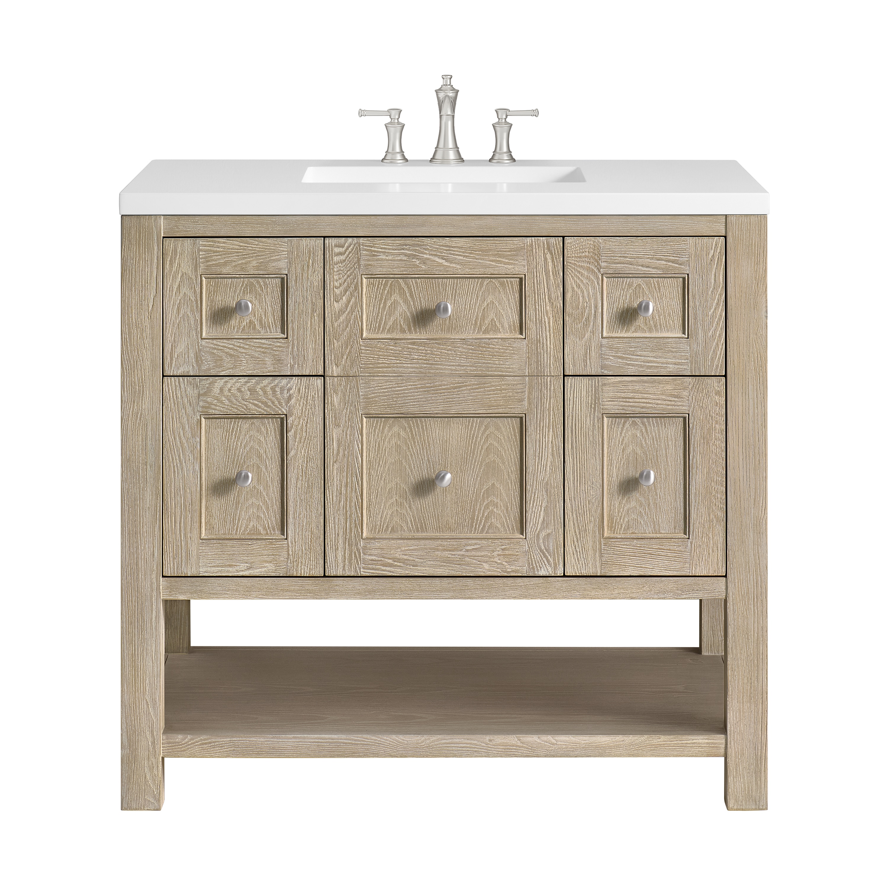 James Martin Vanities 330-V36-WWO-3WZ Breckenridge 36-in Whitewashed Oak Undermount Single Sink Bathroom Vanity with White Zeus Quartz Top