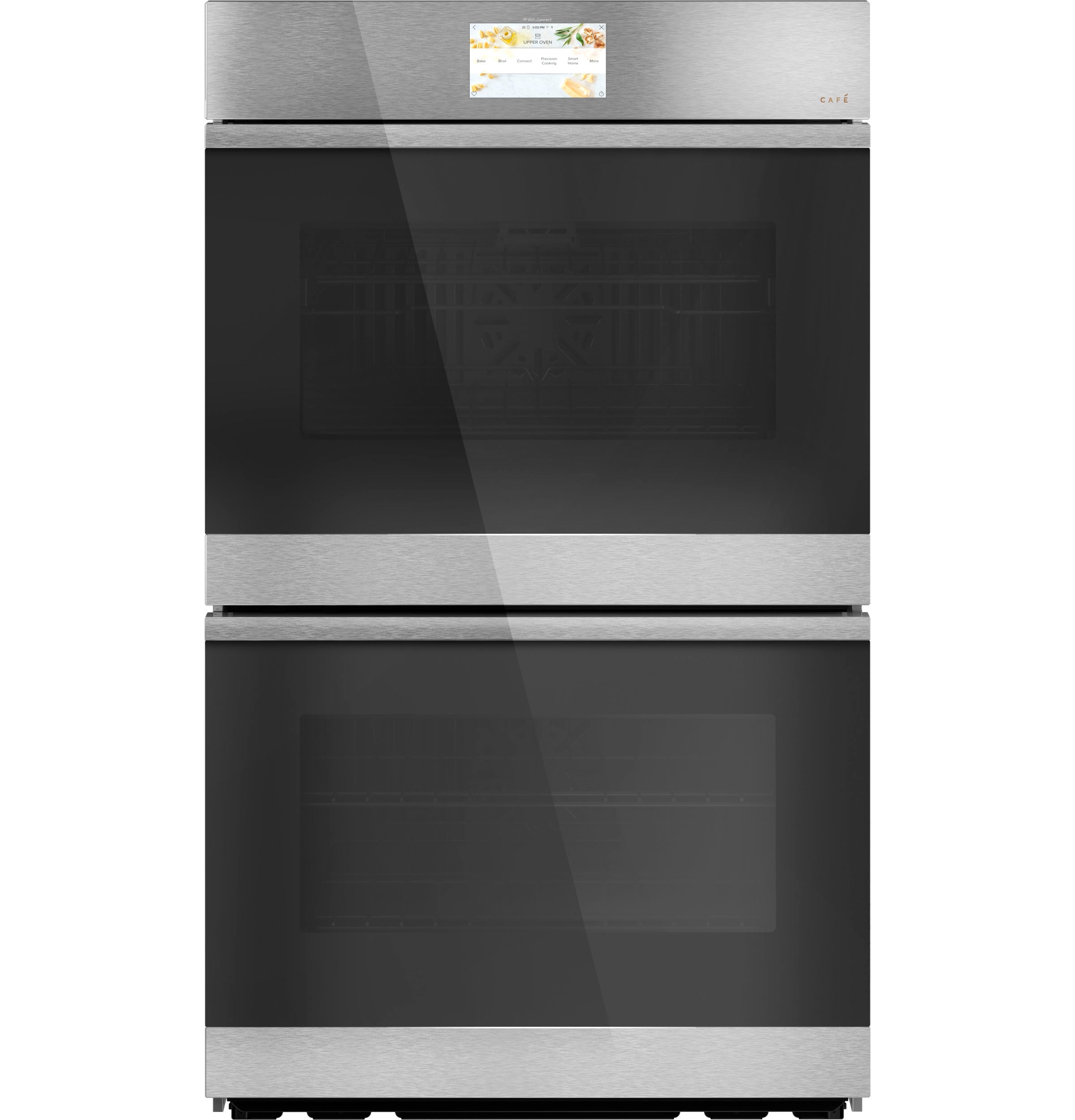 Cafe CTD90DM2NS5 Modern Glass 30 inch Smart Compatible Double Electric Wall Oven with Air Fry Self + Steam Cleaning ( Platinum Glass )