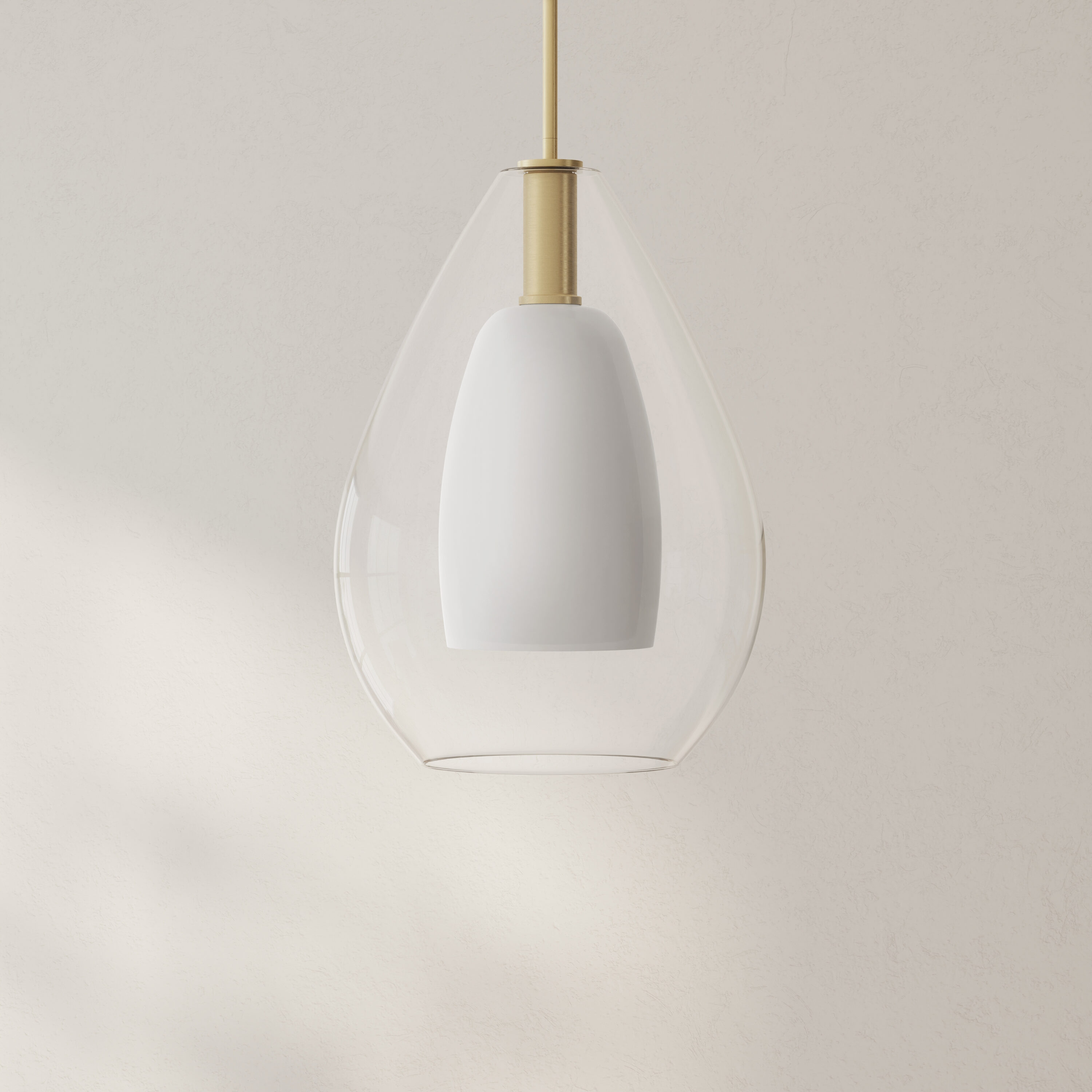 Carillon Brushed Gold Pendant with Clear and Opal Glass Shade