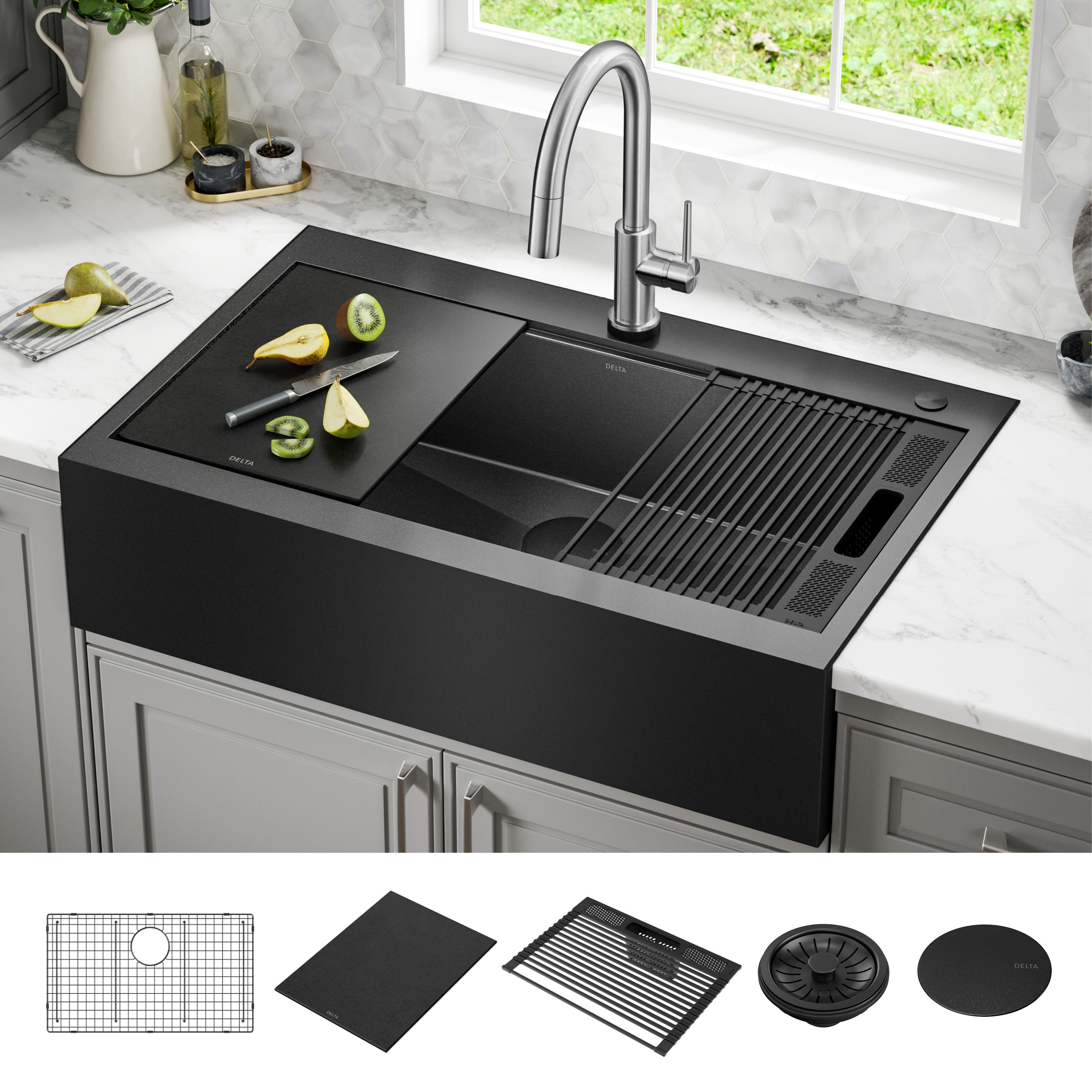 Delta 95D9031-T36S-GS Rivet Drop-in 36-in x 22.63-in Stainless steel Single bowl 16 -Gauge Workstation Kitchen Sink