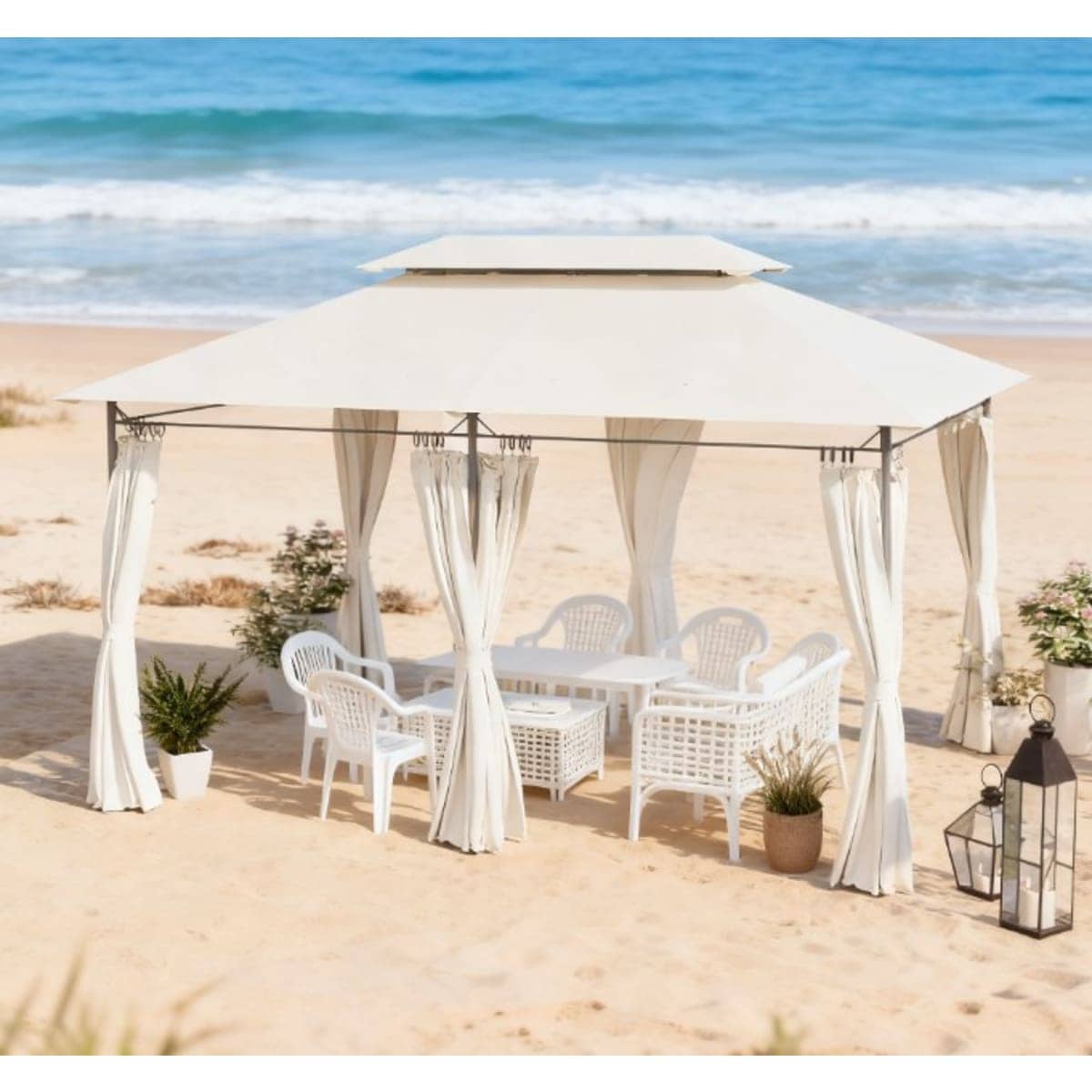 Vynxaria  9.7-ft x 13-ft White Soft Top Gazebo with Netting and Side Walls