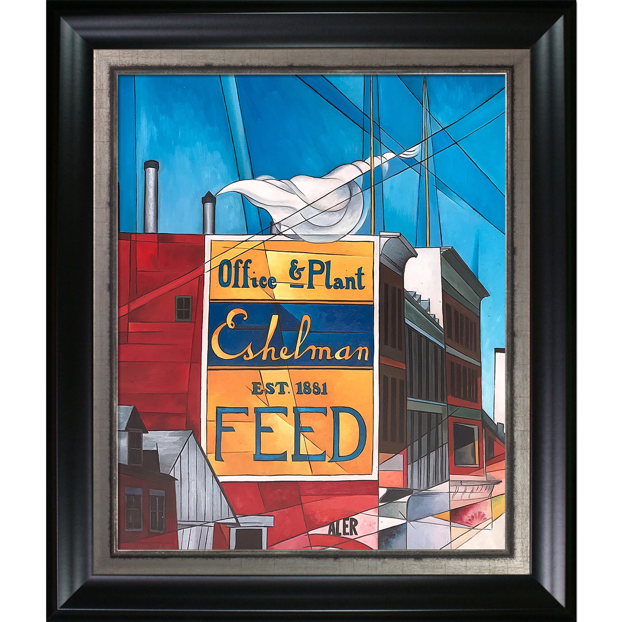 La Pastiche 688576800042 Buildings, Lancaster Charles Demuth Framed 26.5-in H x 30.5-in W Cityscape Canvas Hand-painted Painting