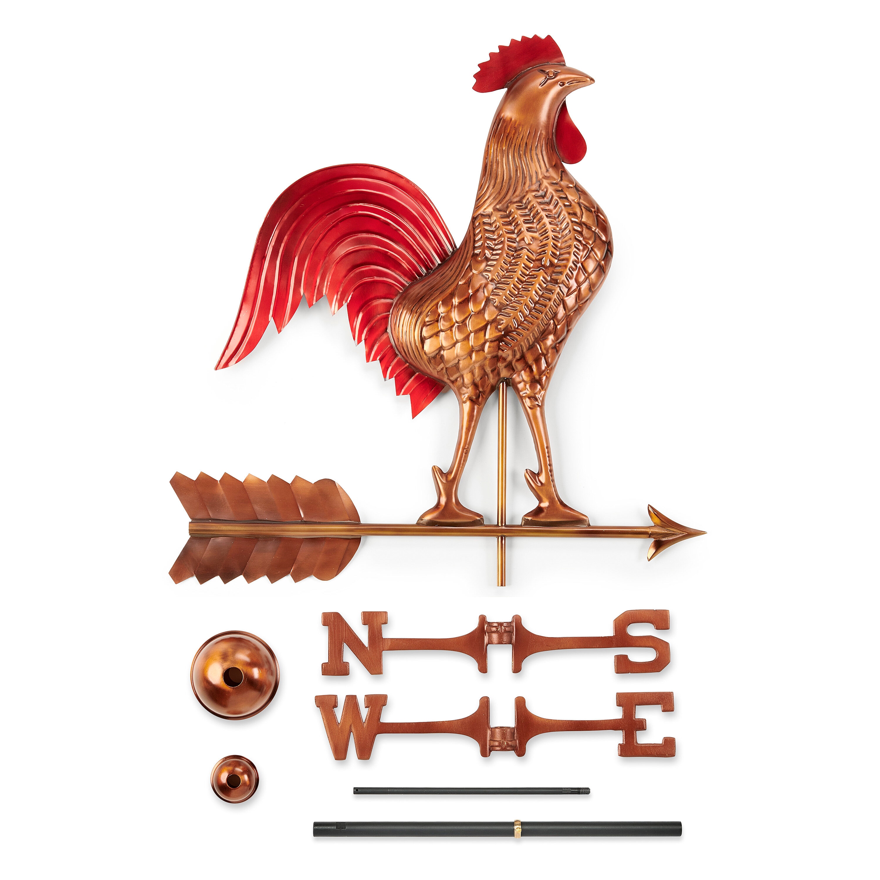 Large Copper Rooster Weathervane with Multi-Color Patina