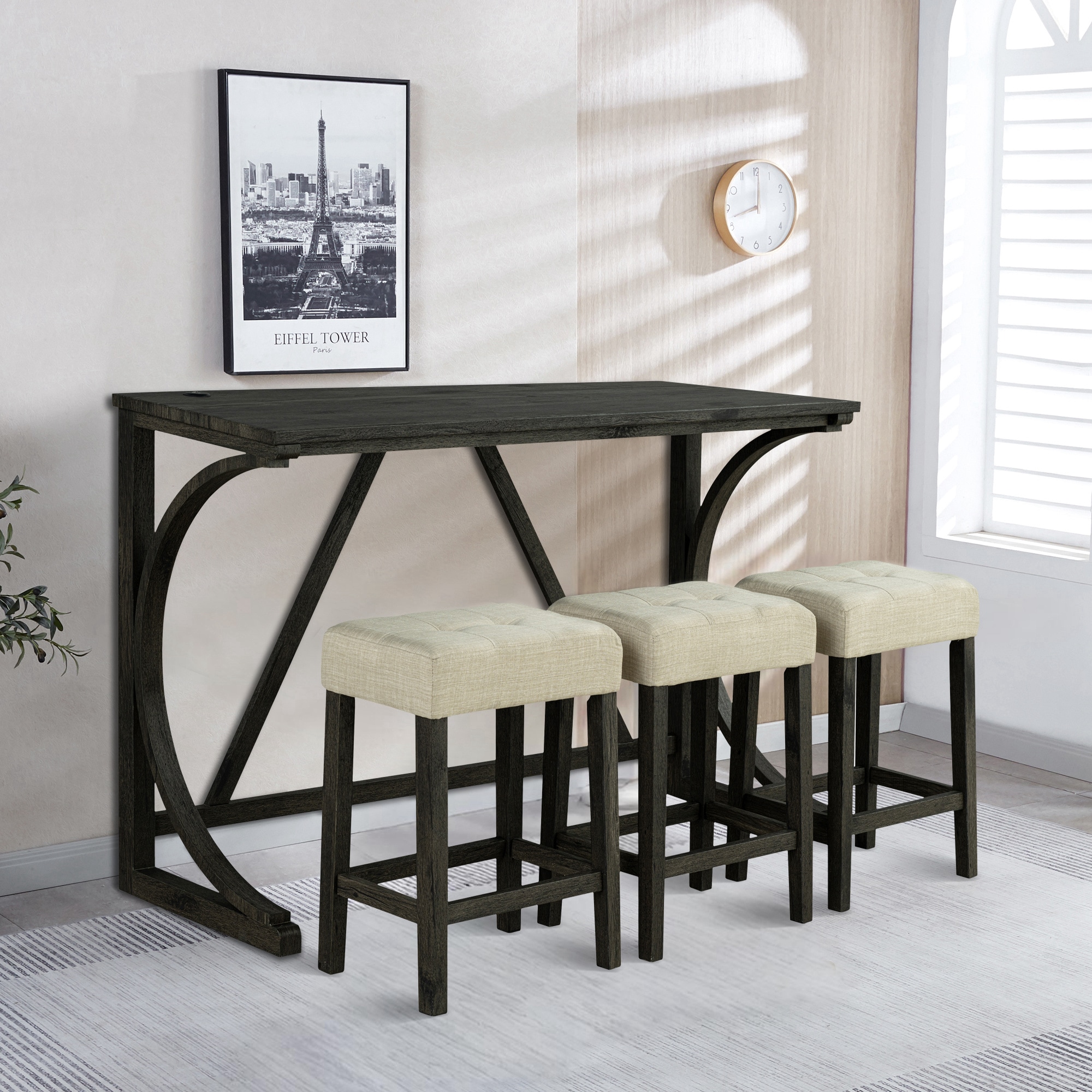 IHOMEadore MDSL3403BR-PT-4PK Brown Transitional Dining Room Set with Rectangular Table ( Seats 3 )