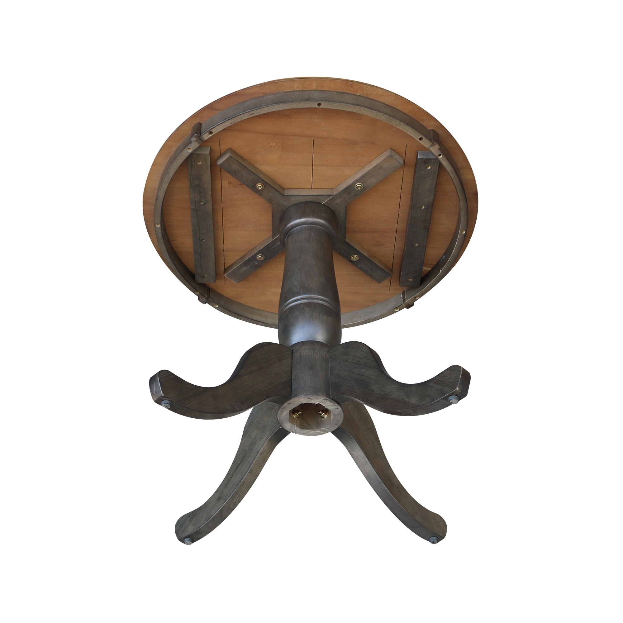 Hickory and Washed Coal Round Wood Pedestal Dining Table