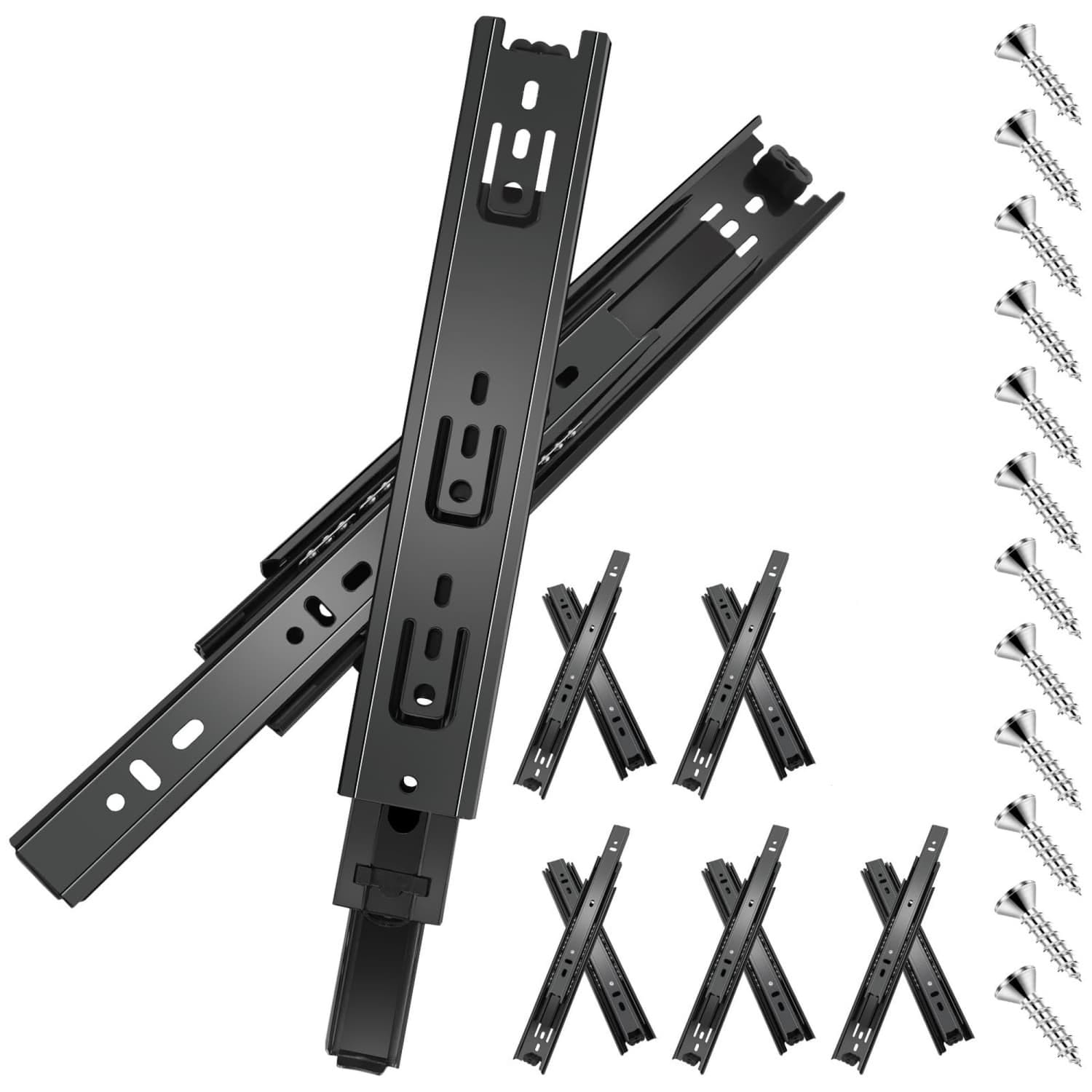 Angel Sar 12-Piece 16-in Side Mount Black Drawer Slides with Screws for Kitchen Cabinet Wardrobe Dresser