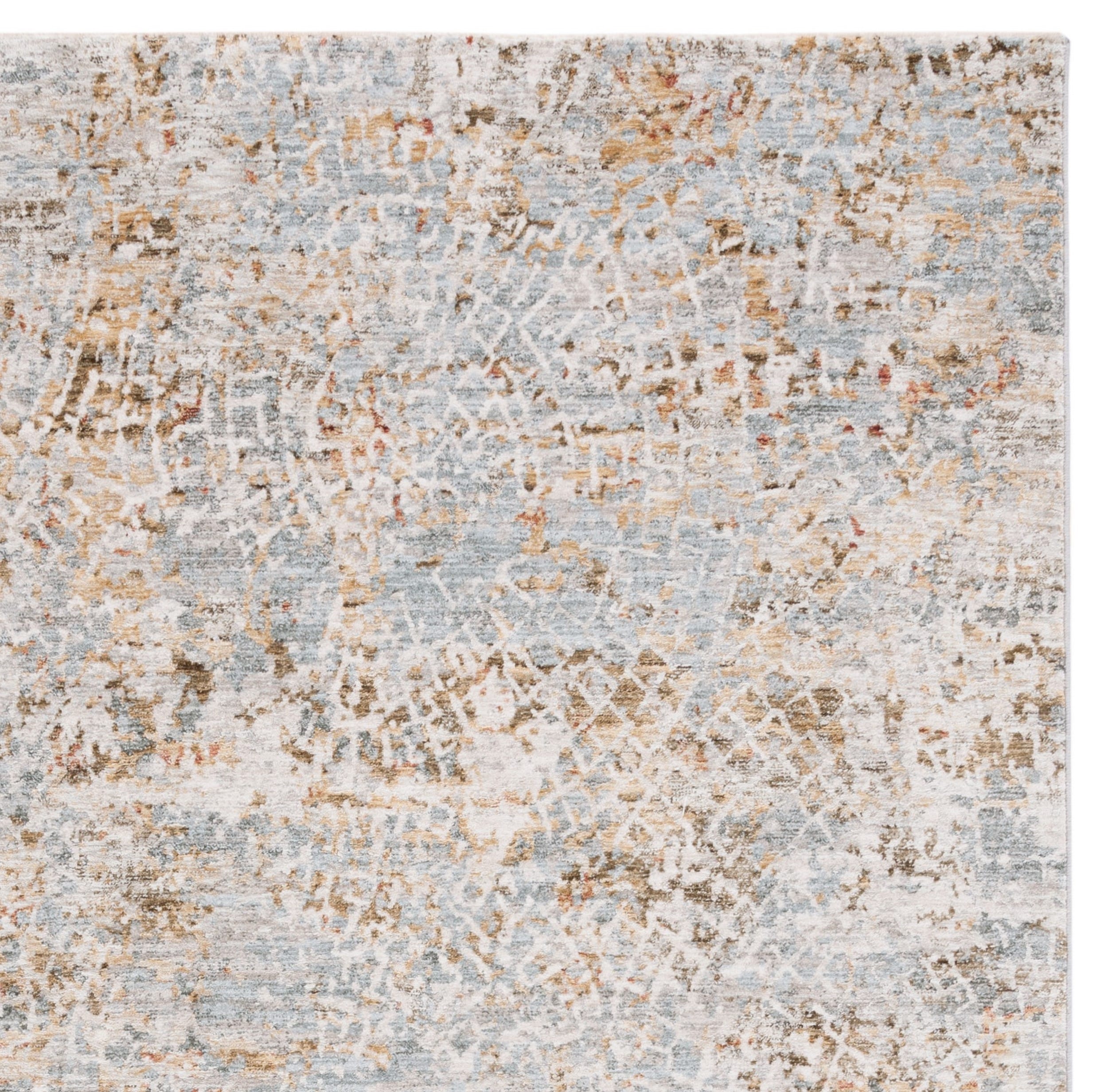 Elysian Blue & Gold Hand-Knotted 5'3" x 7'6" Synthetic Area Rug