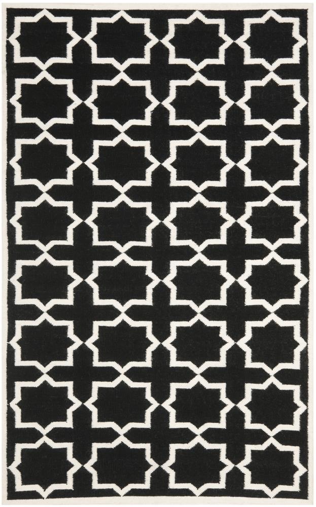 Safavieh DHU549L-6 Dhurries Neva 6 x 9 (ft) Wool Black/Ivory Rectangular Indoor Geometric Coastal Area rug
