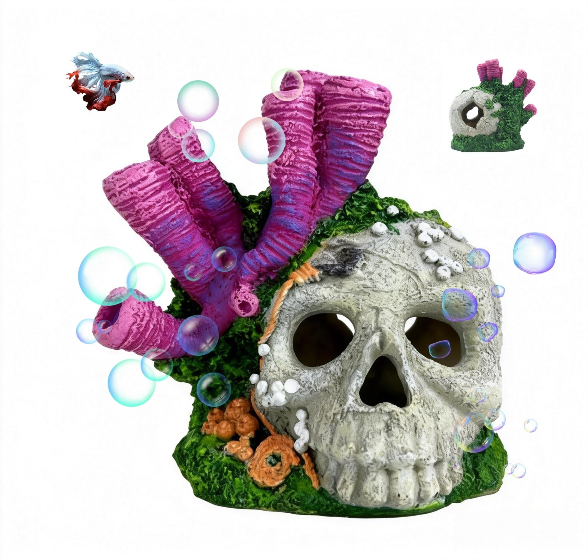 KIWDZFU Skull Aquarium Hideout with Coral Betta Fish Tank Decorations