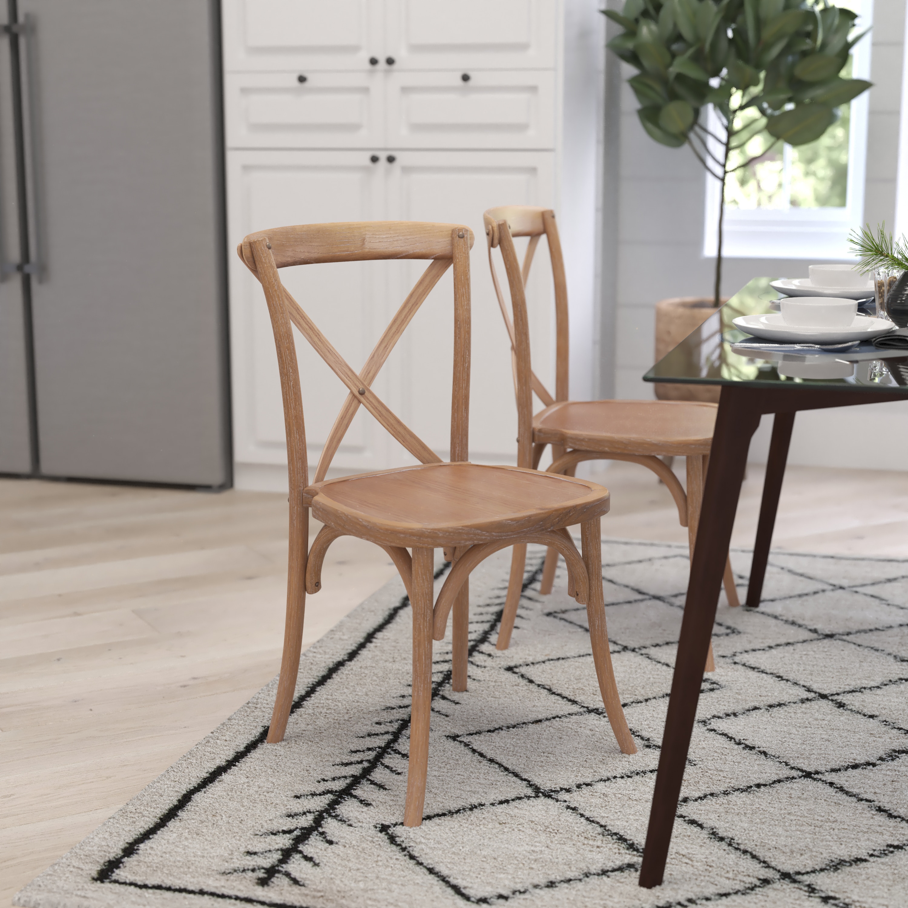 Merrick Lane - Bardstown X-Back Bistro Style Wooden High Back Dining Chair in Medium with White G...
