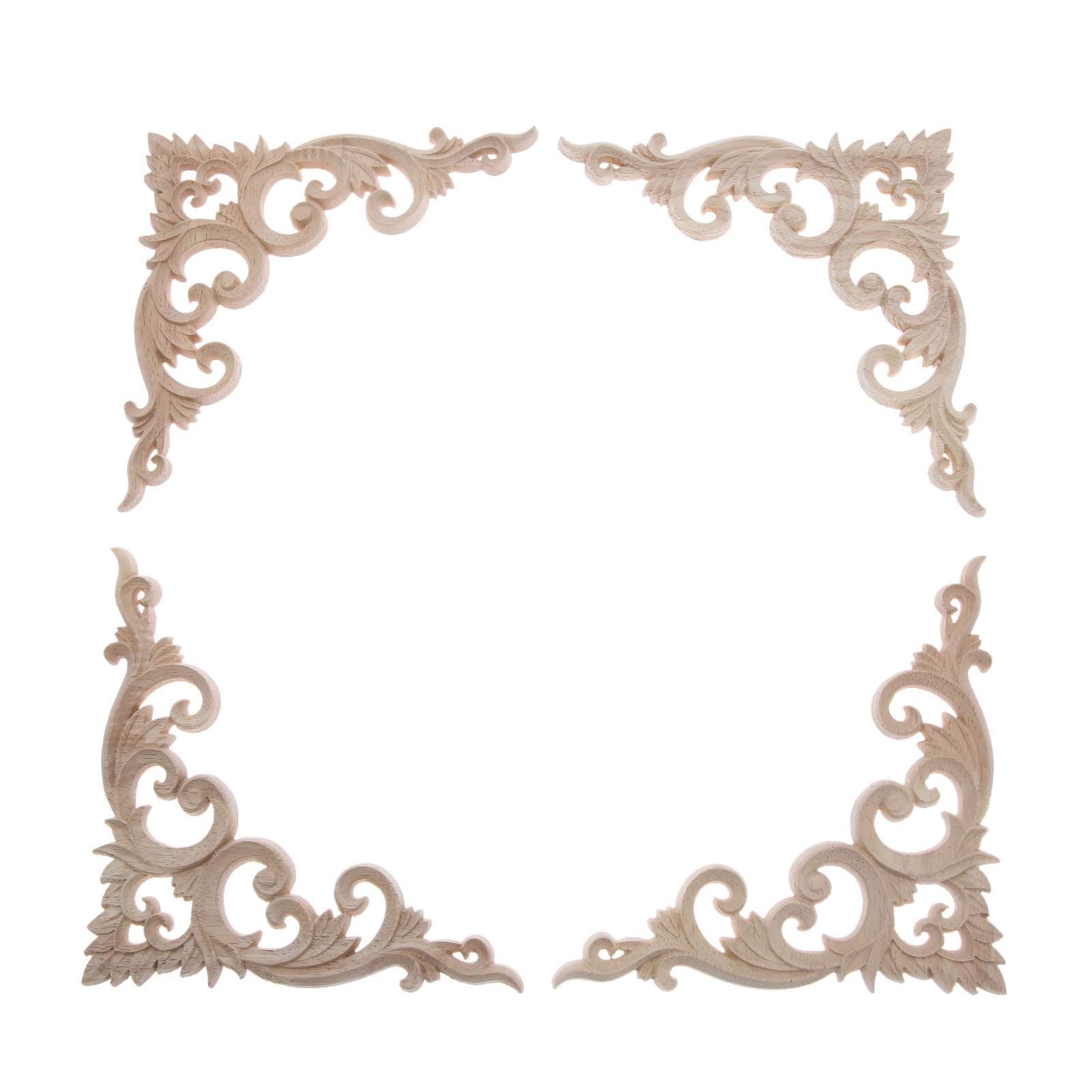 Etokfoks  wood corner carved appliques 5 91 x 5 91 in natural rubber wood unpainted 4 pieces decorative flower panels for furniture and walls