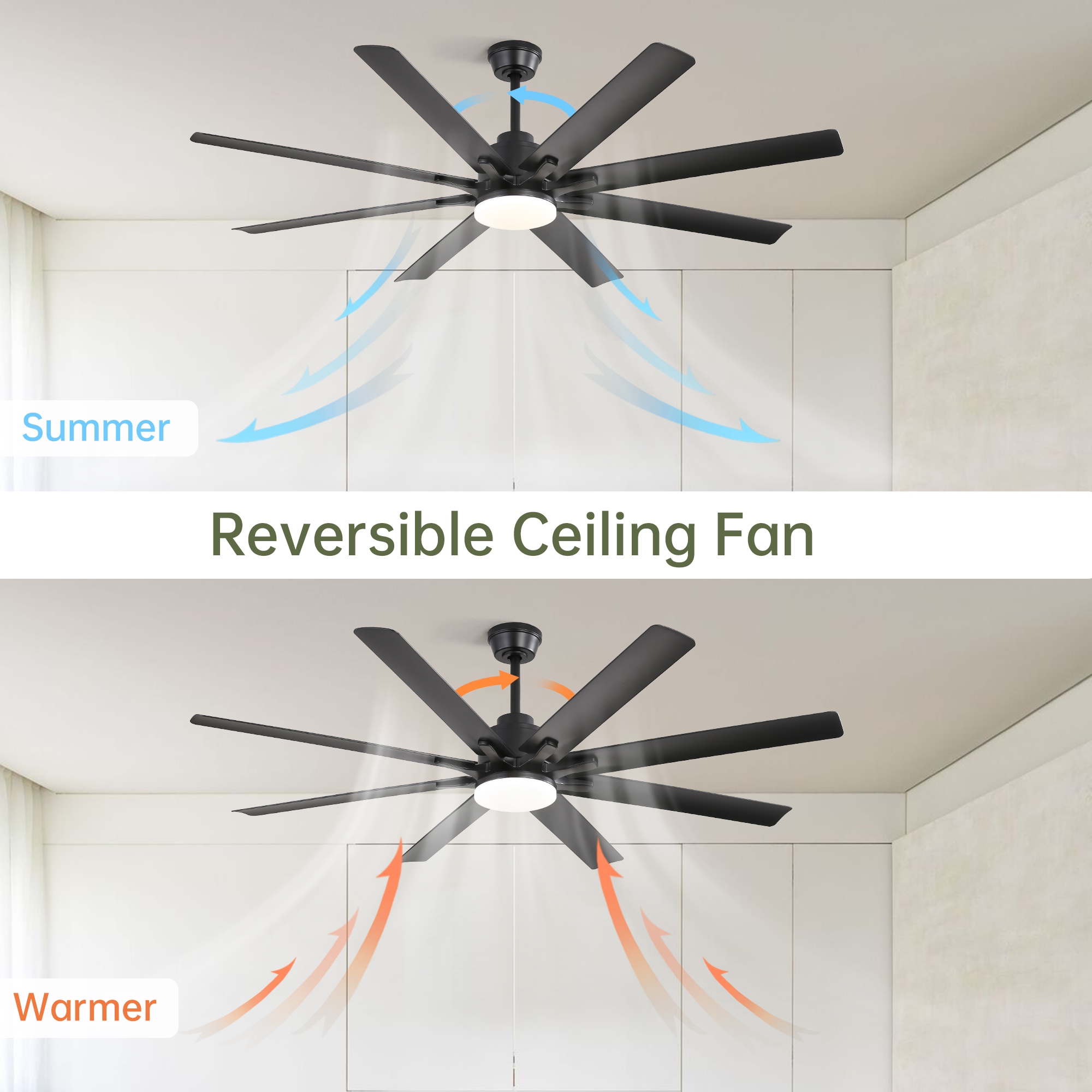 WELLFOR Smart Multi LED Ceiling Fan 66-in Black Color-changing ...